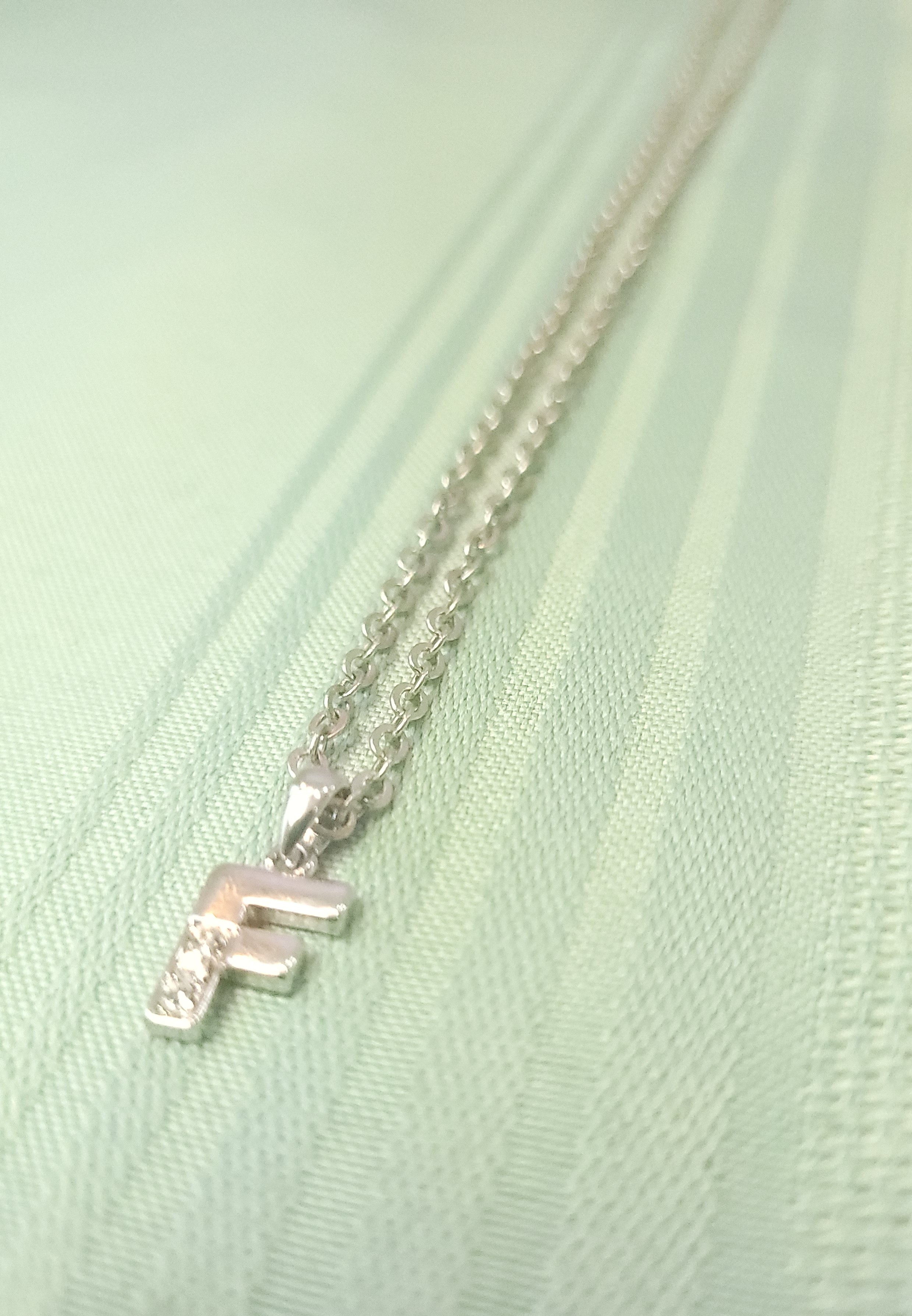 Block Letter F Initial Pendant Pavé Crystal Silver Tone Necklace - photo 3
