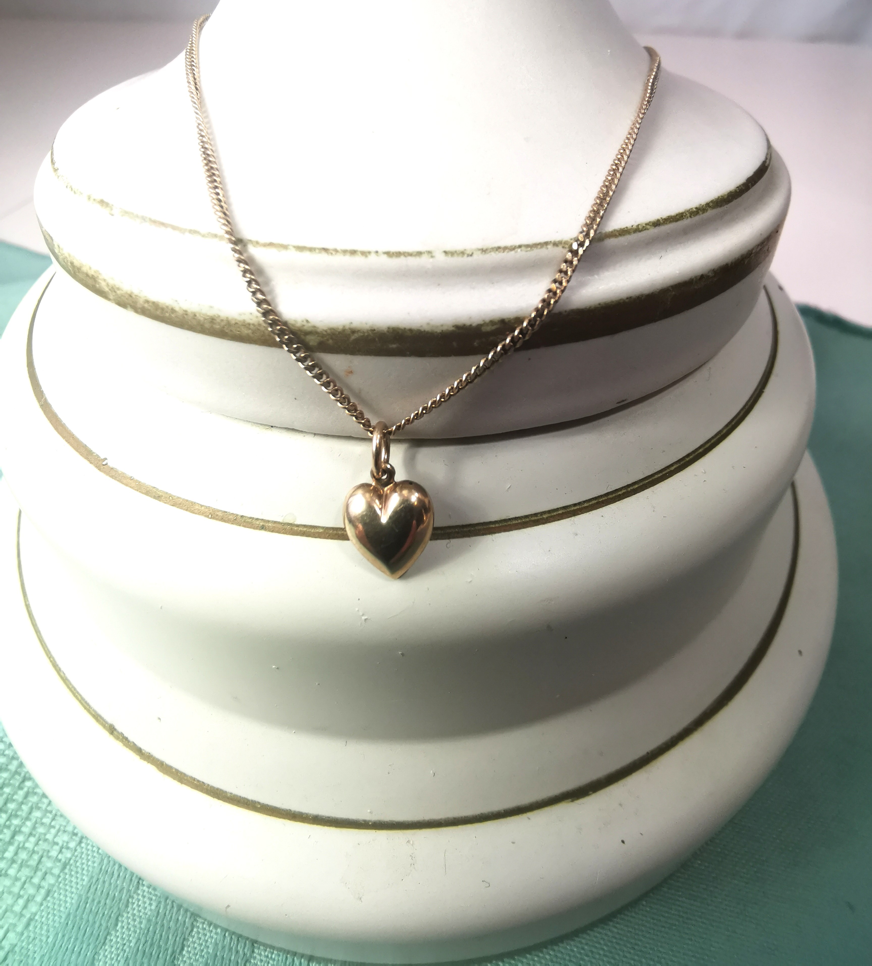 Vintage 10K Yellow Gold Puffed Heart Pendant Necklace, 16" Curb - photo 5