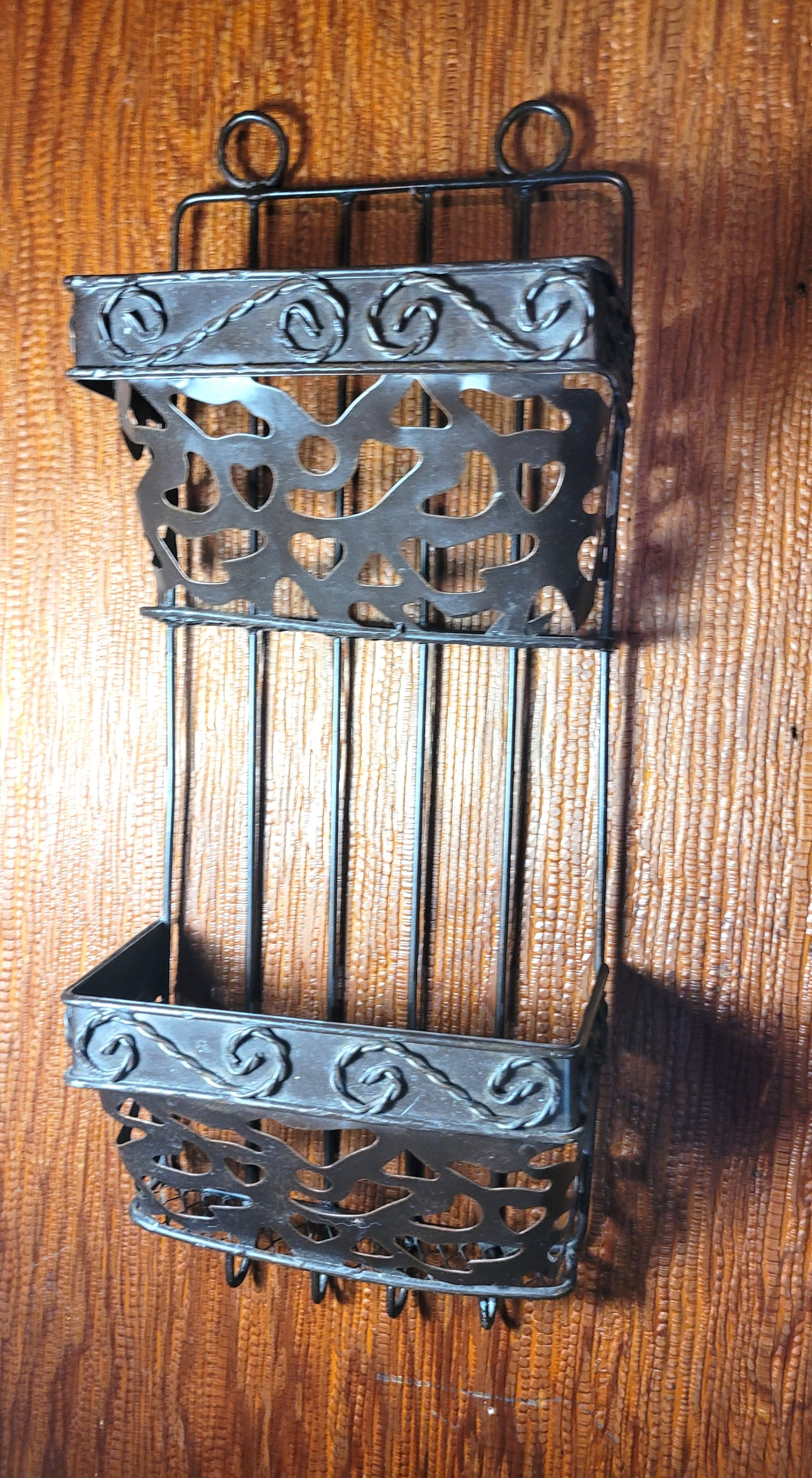 1970s Wrought Iron Mail Organizer 2 Tier Scroll Letter Holder