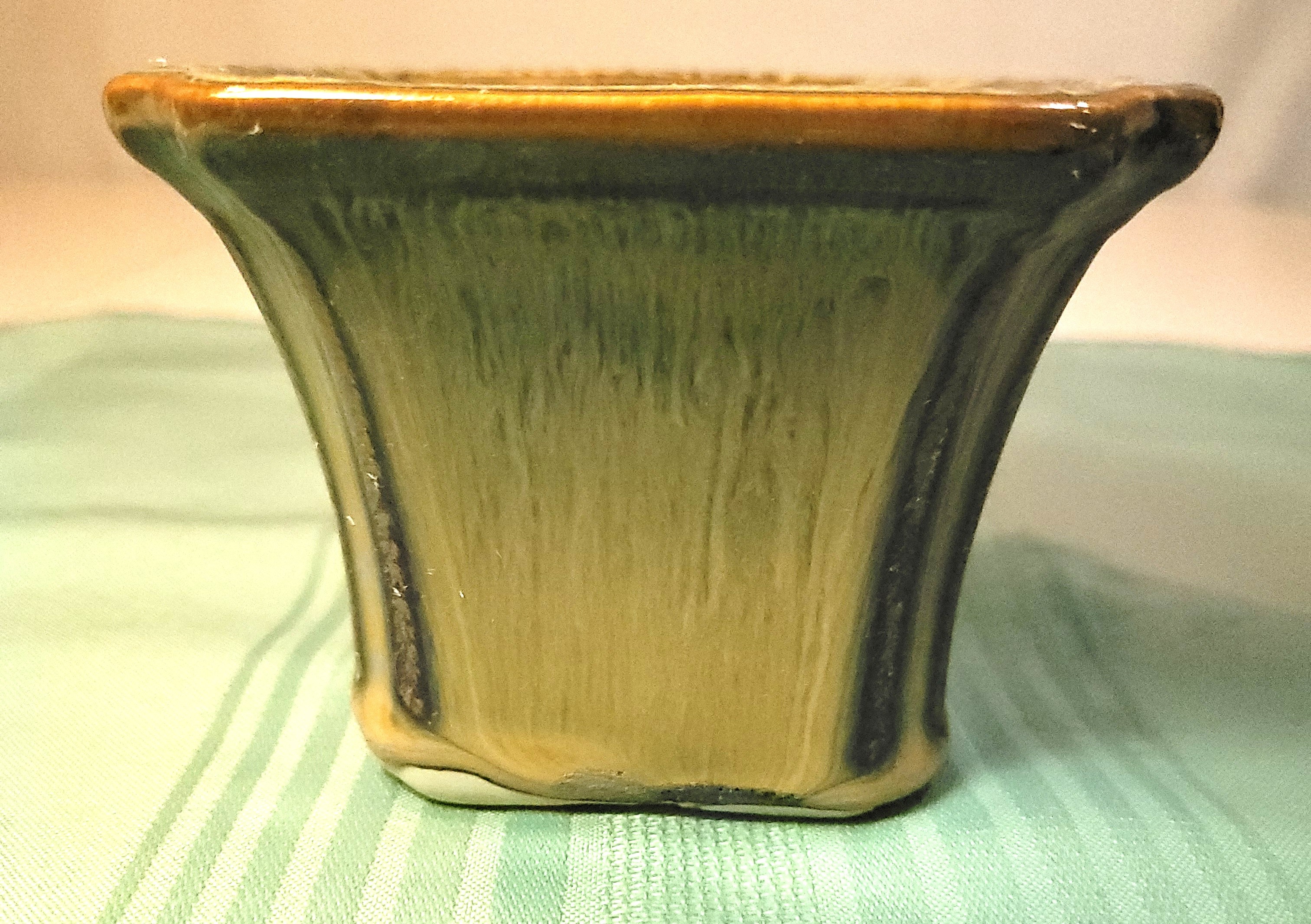 1960s Vtg Canadian Pottery Drip Glaze Planter -Green Brown