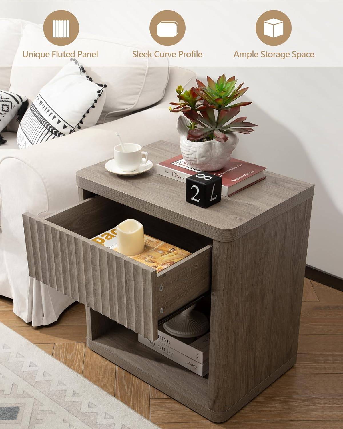 SICOTAS Fluted Nightstand with Drawer, Alder, NS1R1824/2324 - photo 3