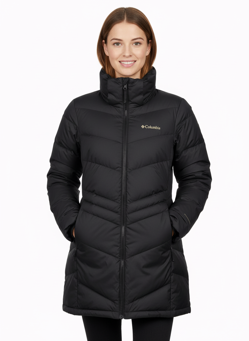 🧥COLUMBIA Women Omni-Heat Long Puffer Jacket Parka Black S -30°C