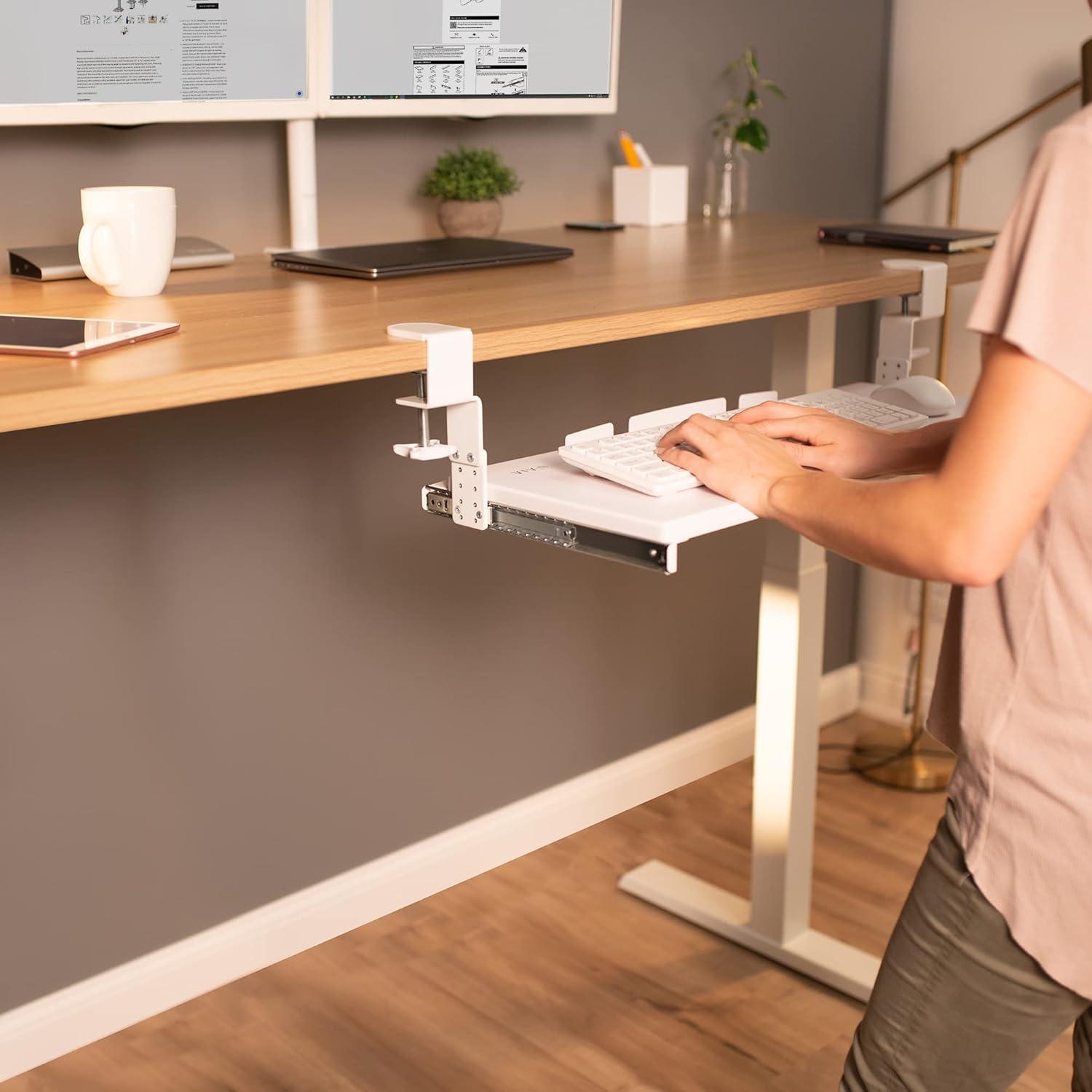 New VIVO Large Height Adjustable Under Desk Keyboard Tray White