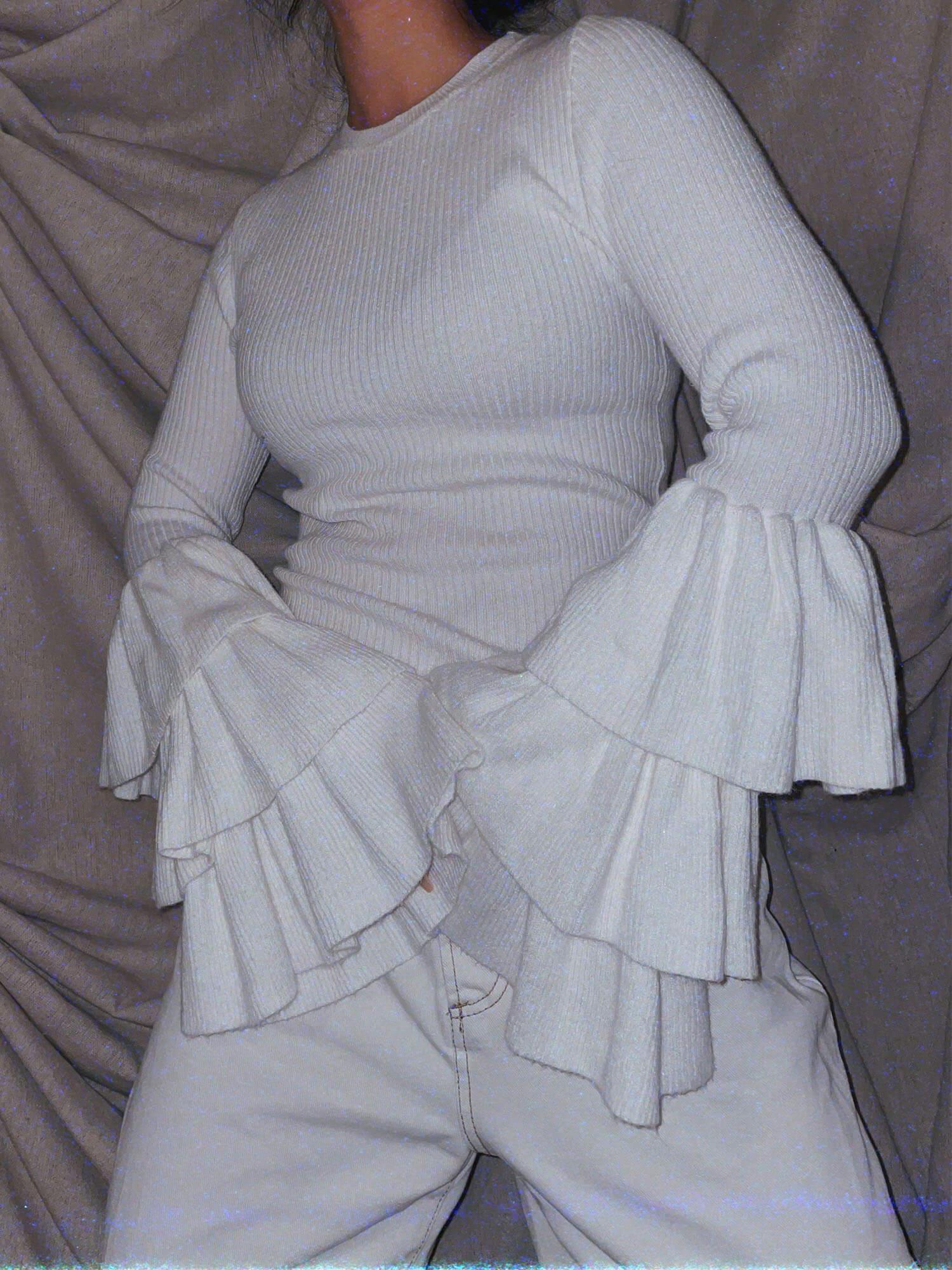 Prince Sweater ★ white knit big ruffle layered sleeves shirt top - photo 5