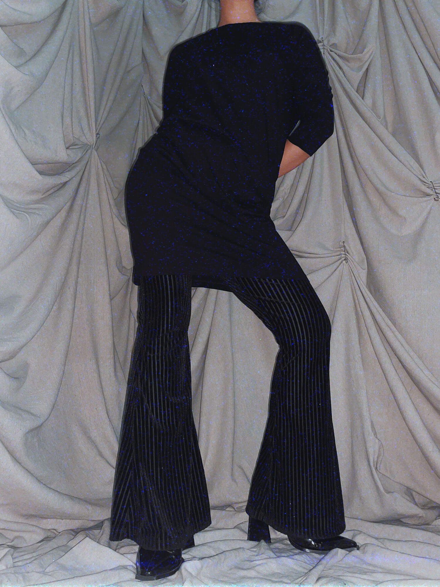 Sheer Stripe Disco Pants * Black velvet flare bottoms - photo 3
