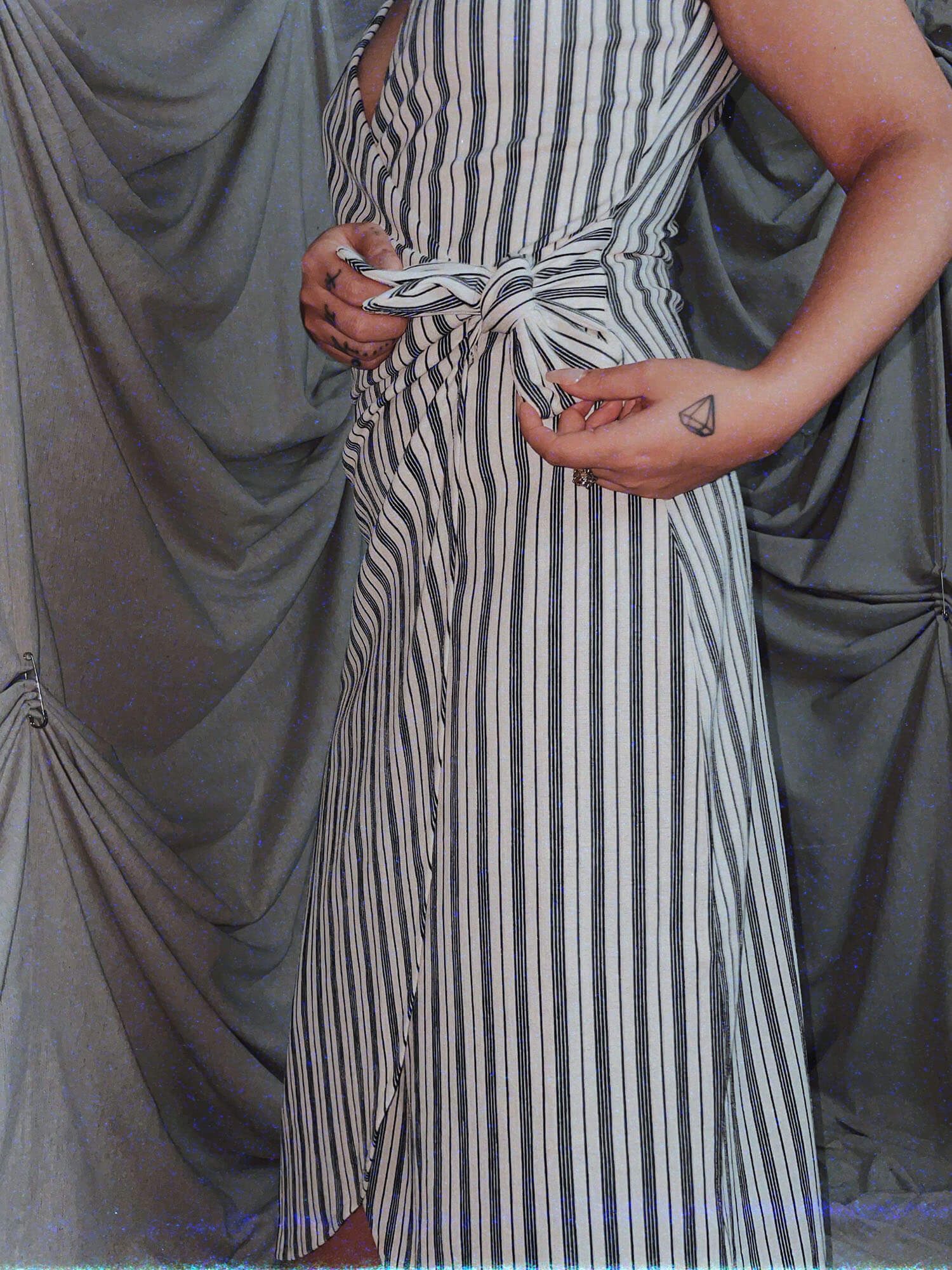white black stripe wrap midi dress - photo 3