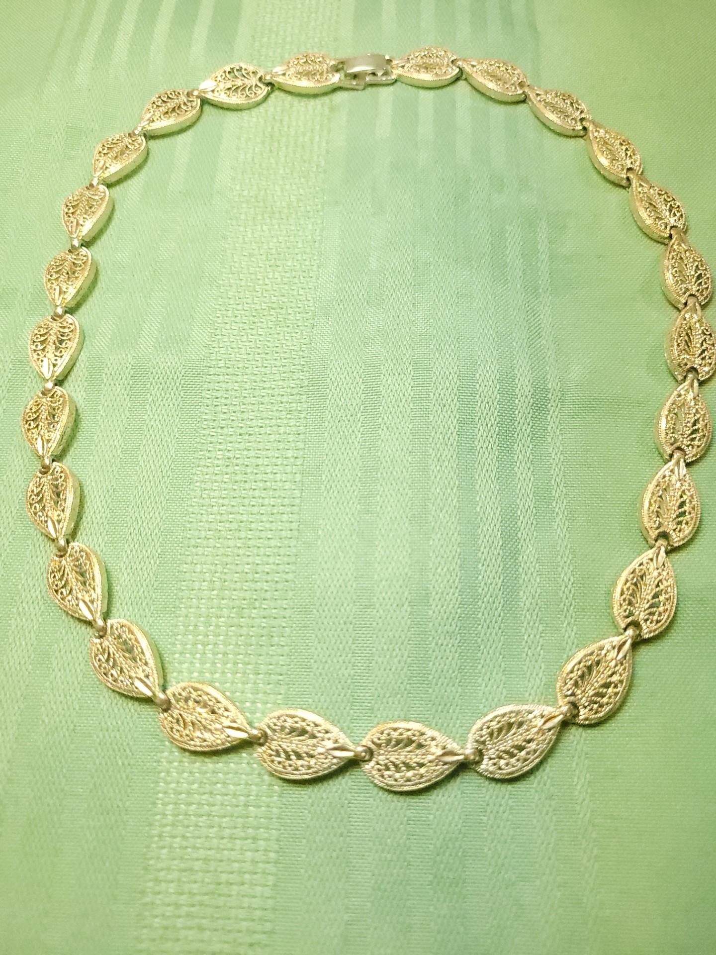 1950s Silver Tone Filigree Leaf Link Choker Necklace 18.75 Inch - photo 4
