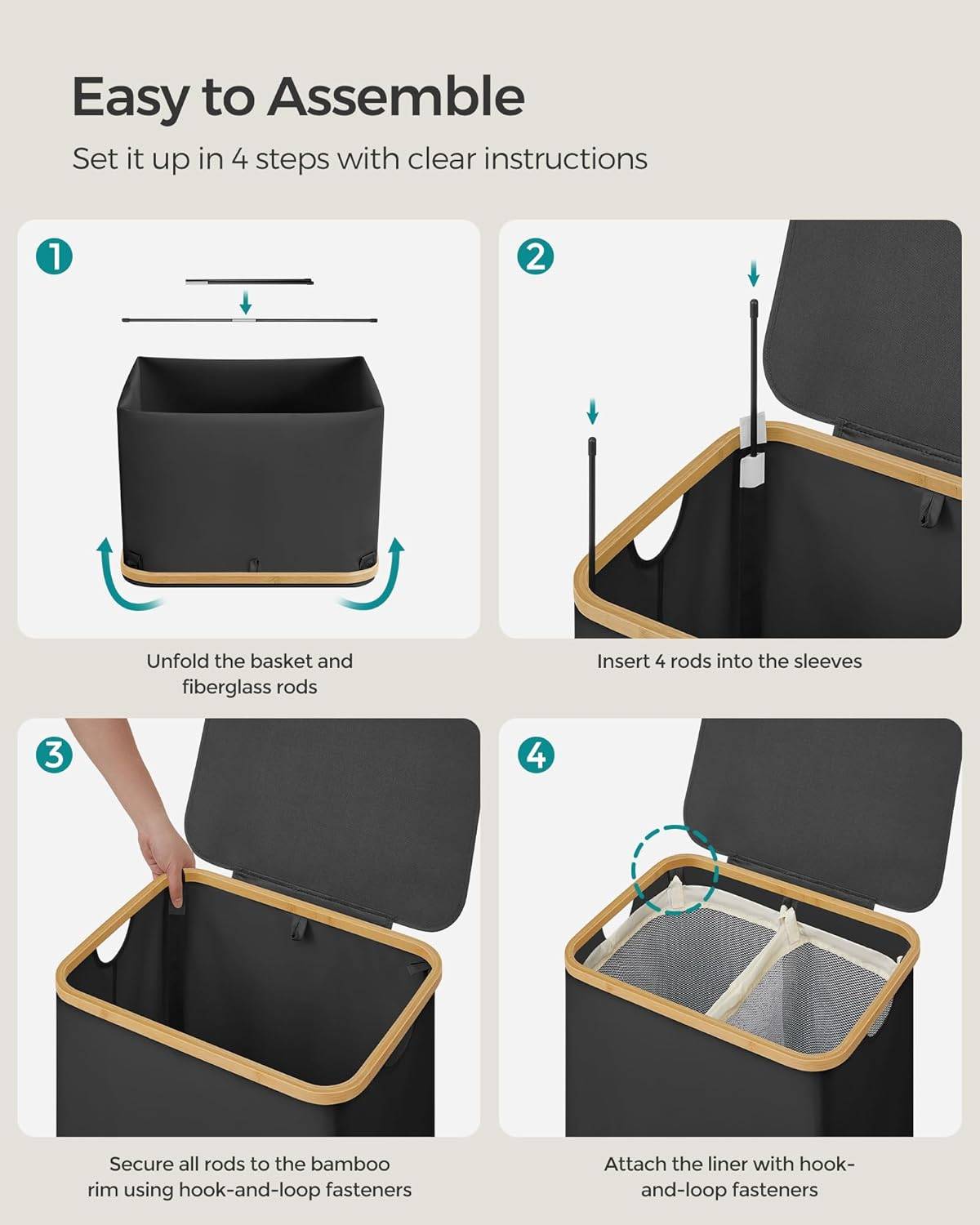 SONGMICS 2-Section Laundry Hamper, Removable Mesh Liners - photo 3