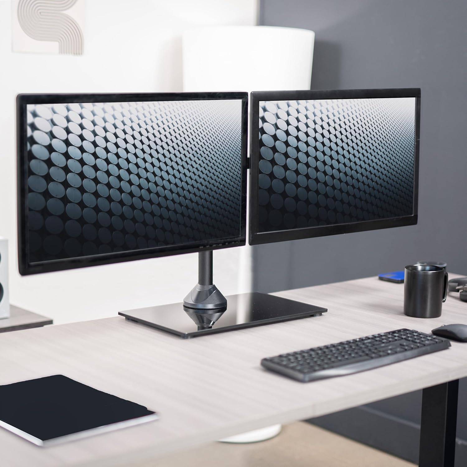 New  VIVO Freestanding Dual Monitor Stand with Sleek Glass Base