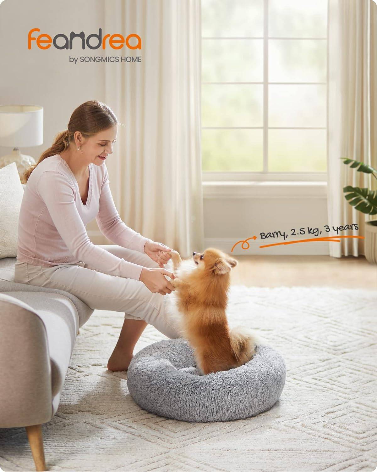 Feandrea FluffyHug Pet Bed, Calming Donut, Soft Fluffy Plush