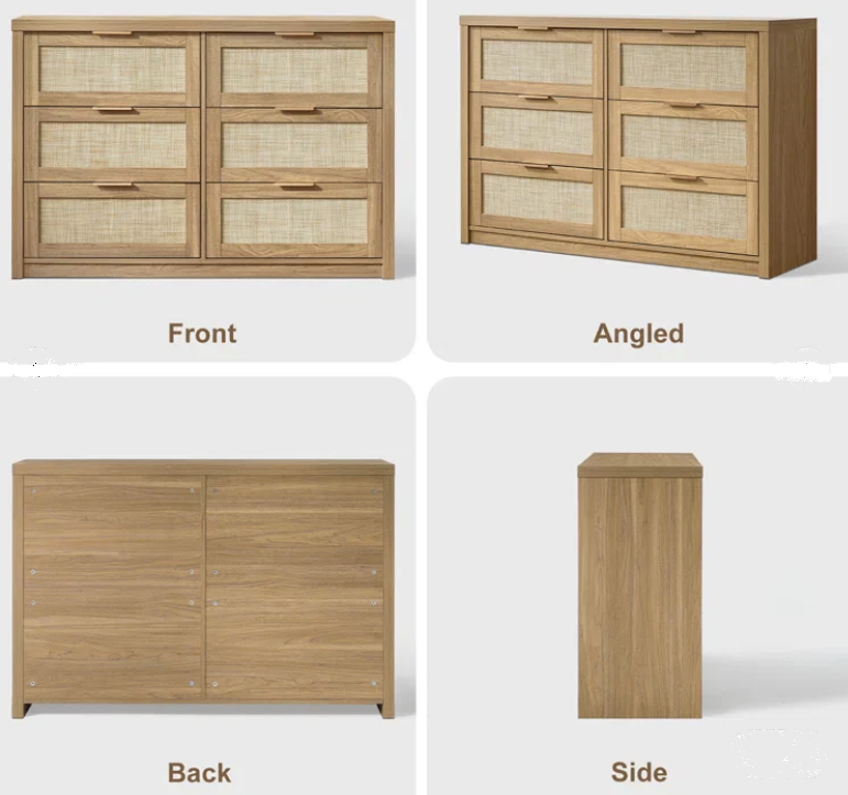Wood & Rattan 6-Drawer Dresser - (New in box) - photo 5