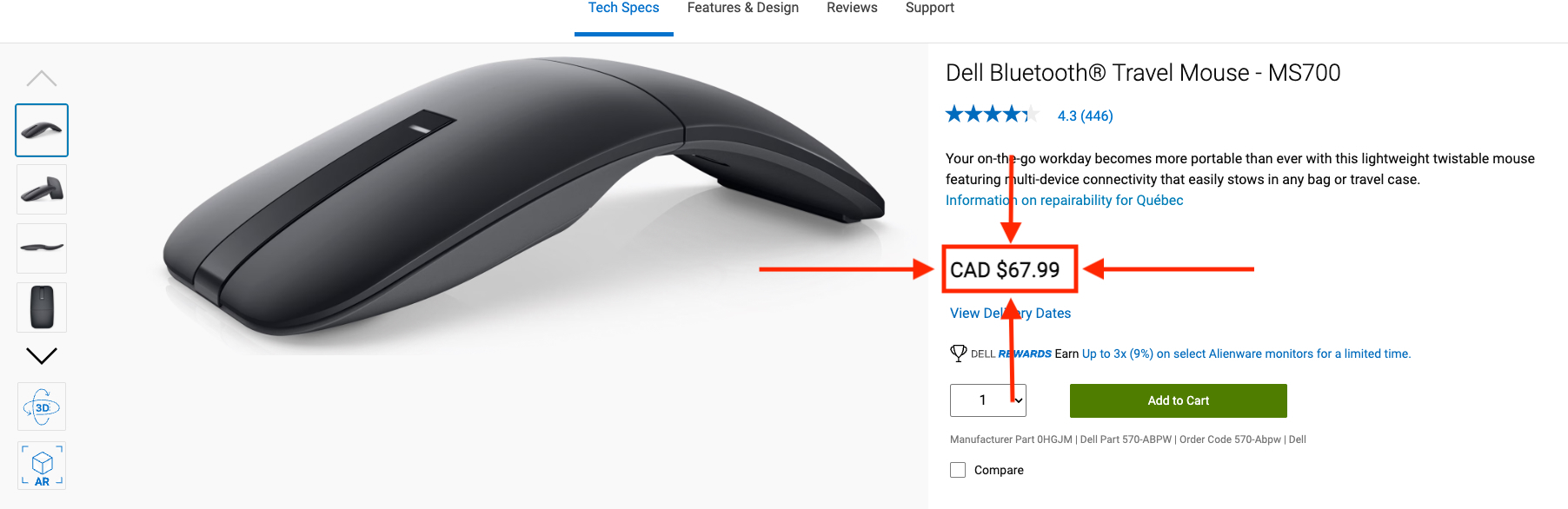 Dell Wireless Travel Mouse - Grey - Dell MS700 Mouse - photo 4