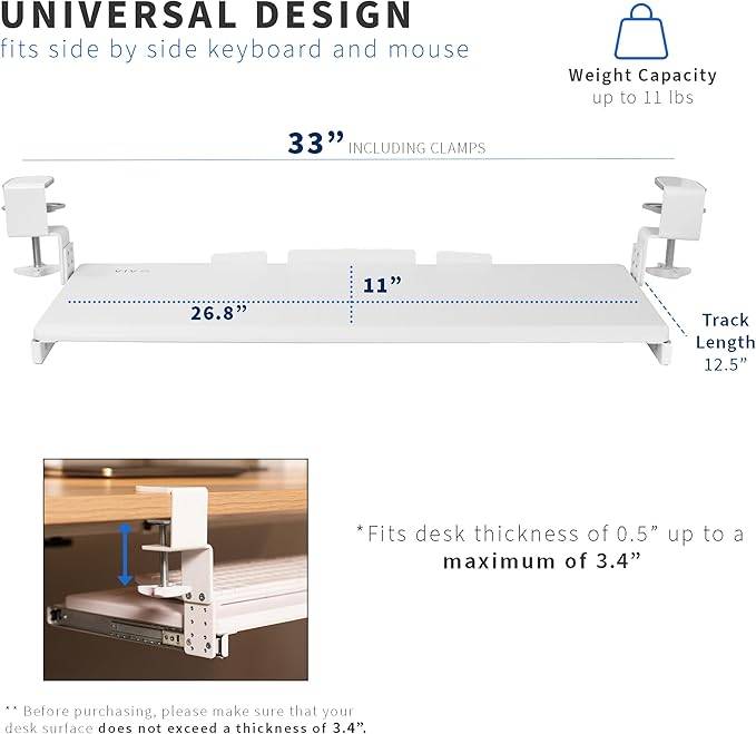 New VIVO Large Height Adjustable Under Desk Keyboard Tray White - photo 5