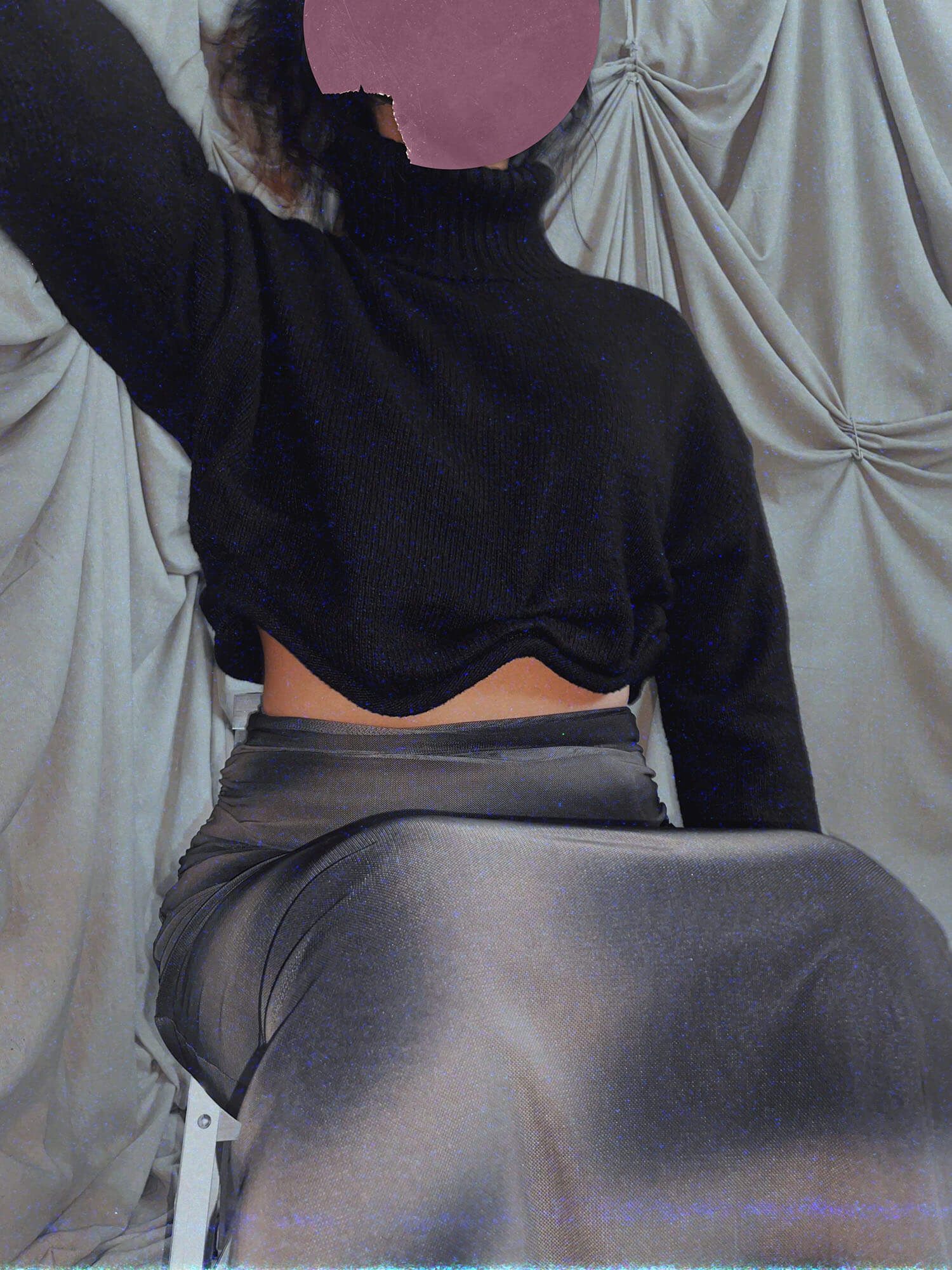 Wavy Turtleneck Black crop top sweater - photo 2