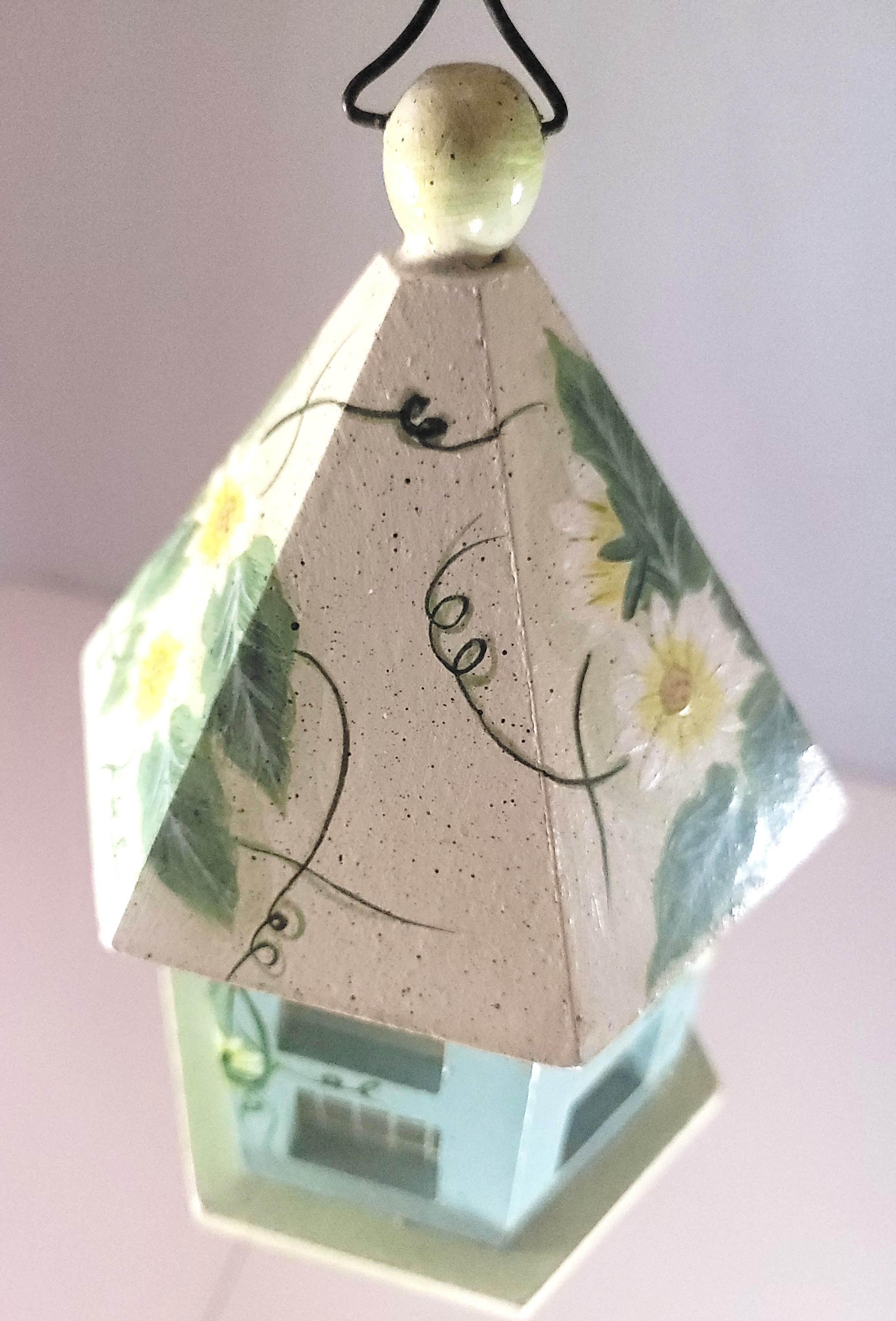 90s Hand Painted Wooden Birdhouse  Hexagon Gazebo Garden 7.25" - photo 5