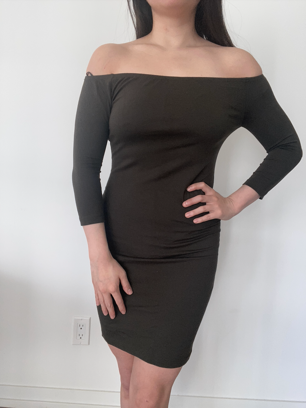 [NEW] Olive Green Off-Shoulder Bodycon Dress