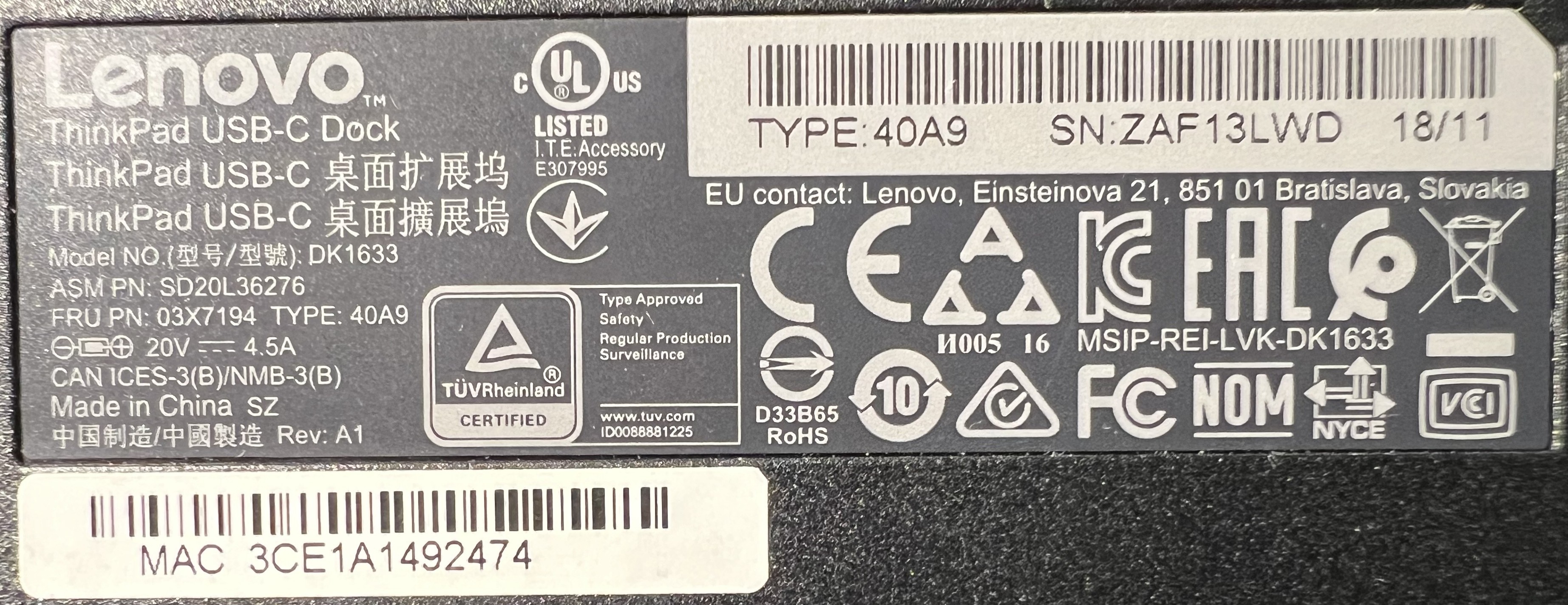 Lenovo Thinkpad Universal Dock DK1633 Docking Station - photo 5