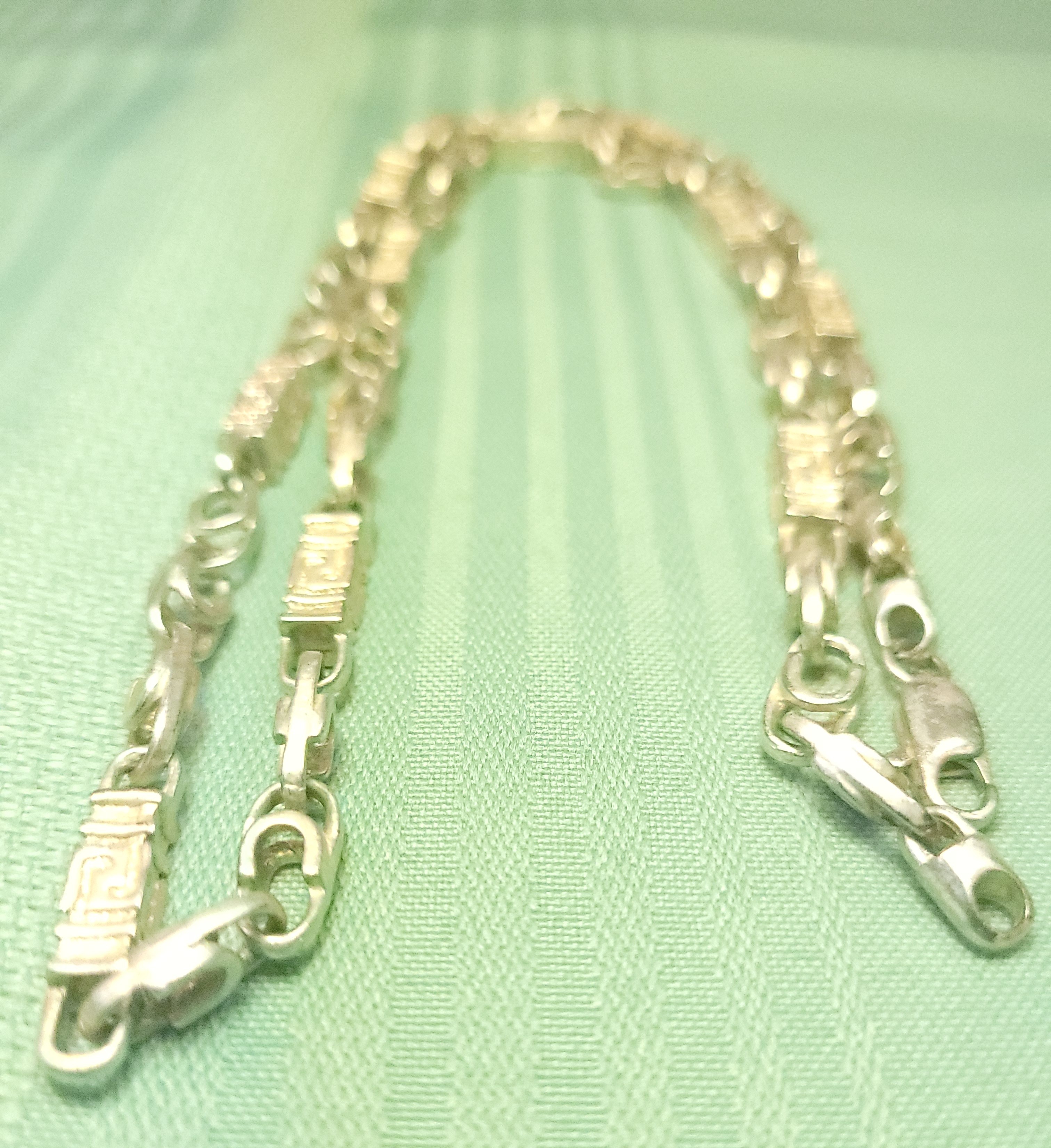 90s Silver Tone Greek Key Meander Choker Necklace 15.5" Retro - photo 3