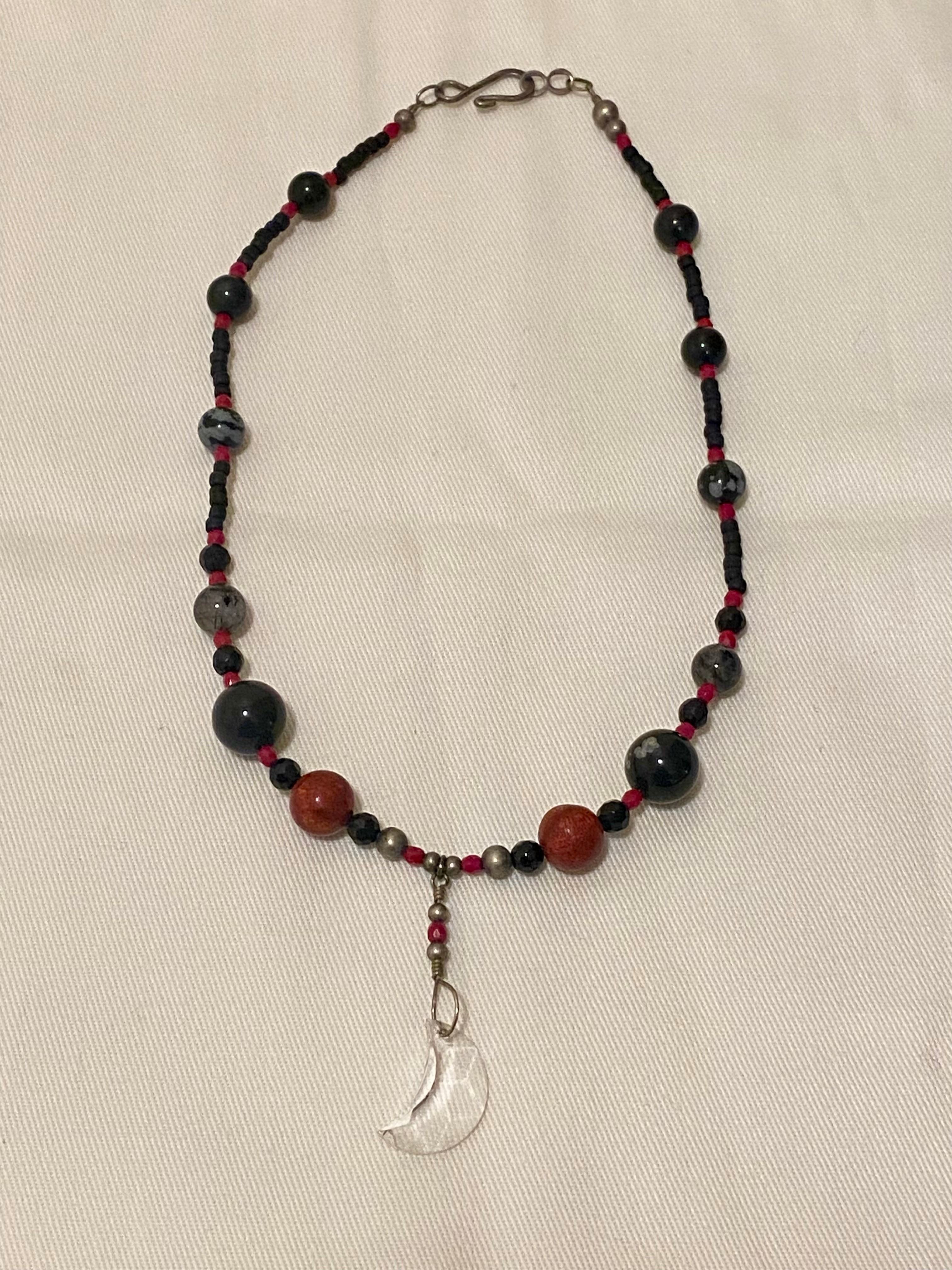 Beaded Necklace with Crystal Moon Charm - photo 2