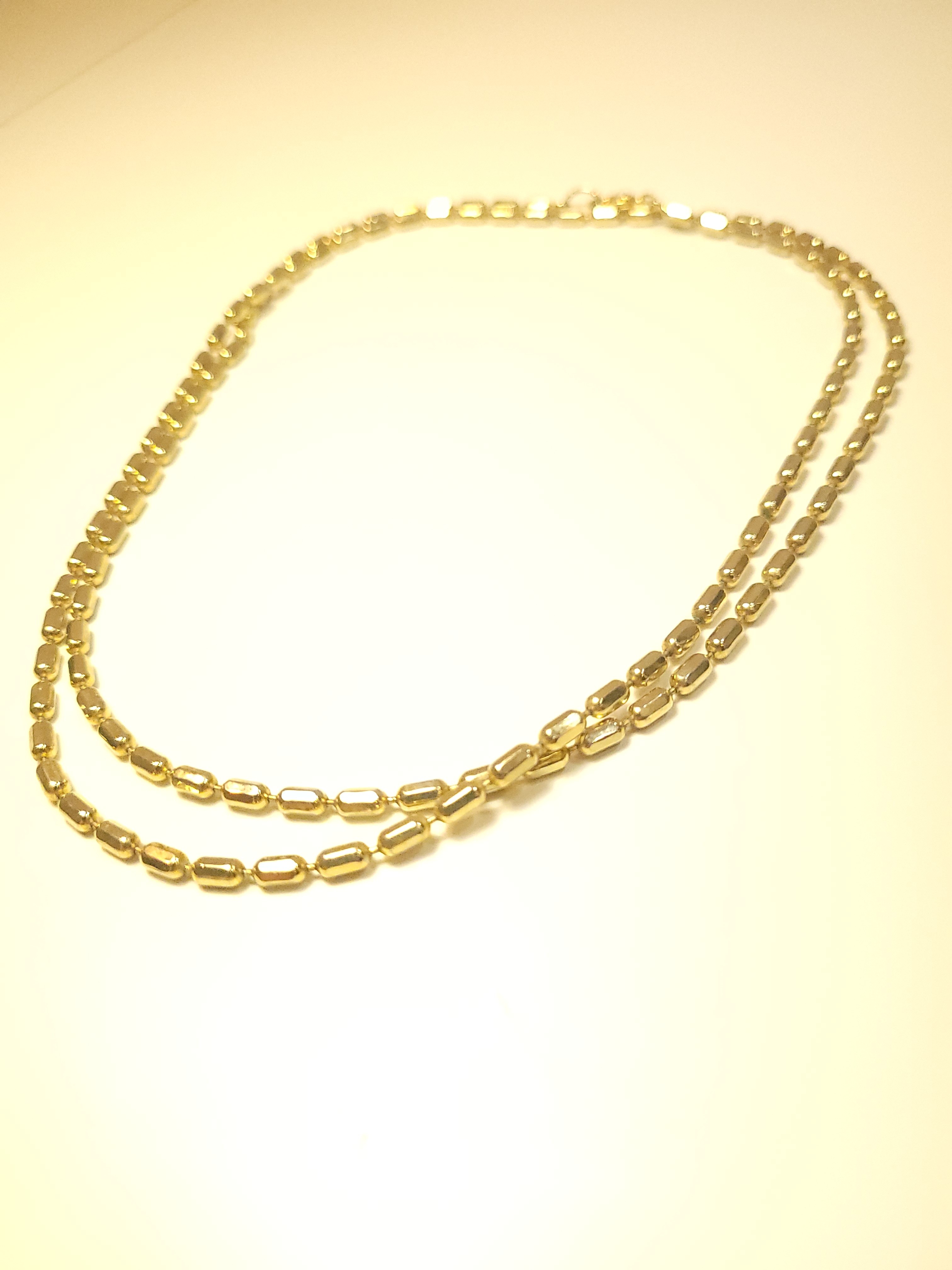 1980s Gold Tone Oval Bead Station Necklace 34.5" Opera Length