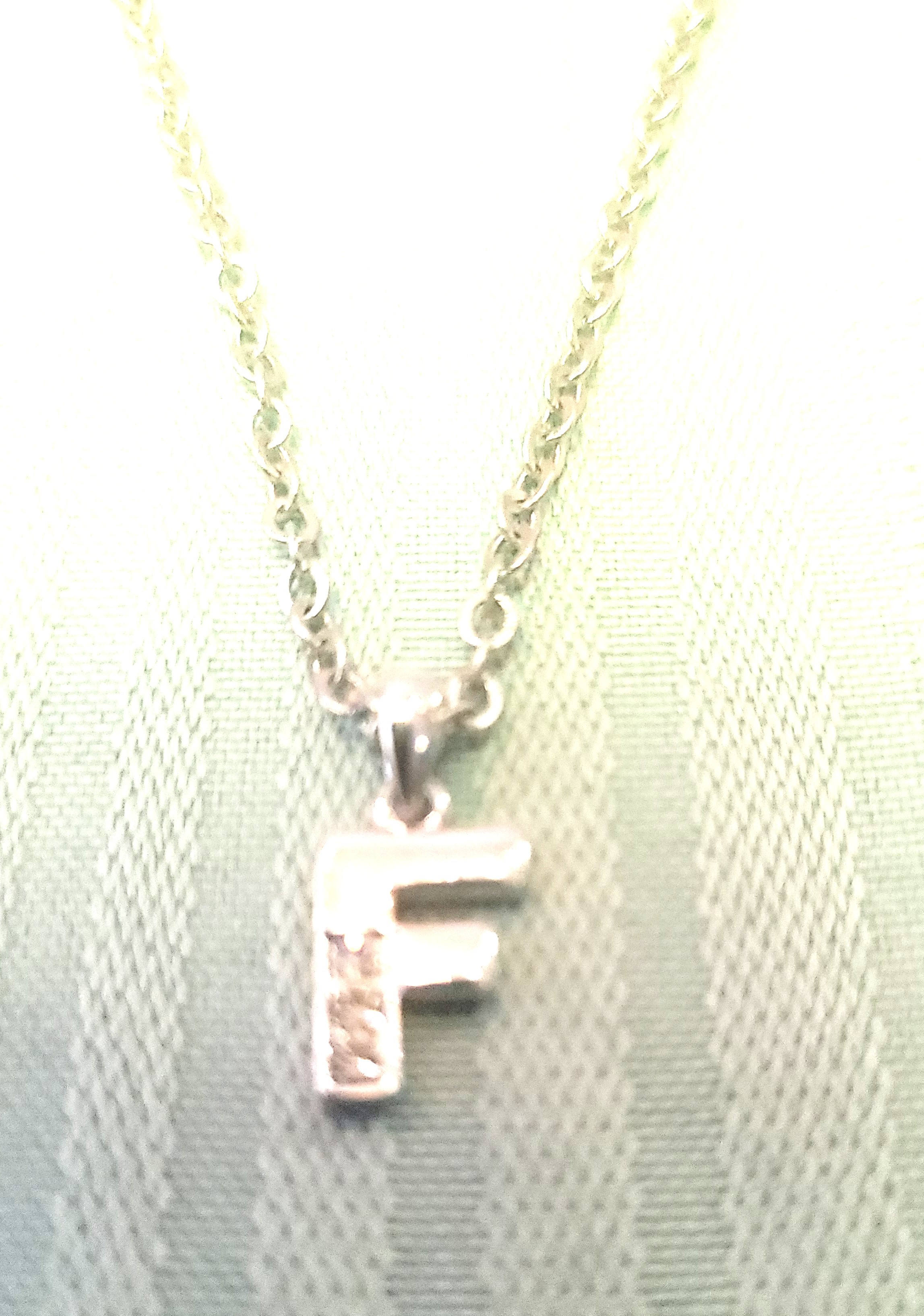 Block Letter F Initial Pendant Pavé Crystal Silver Tone Necklace