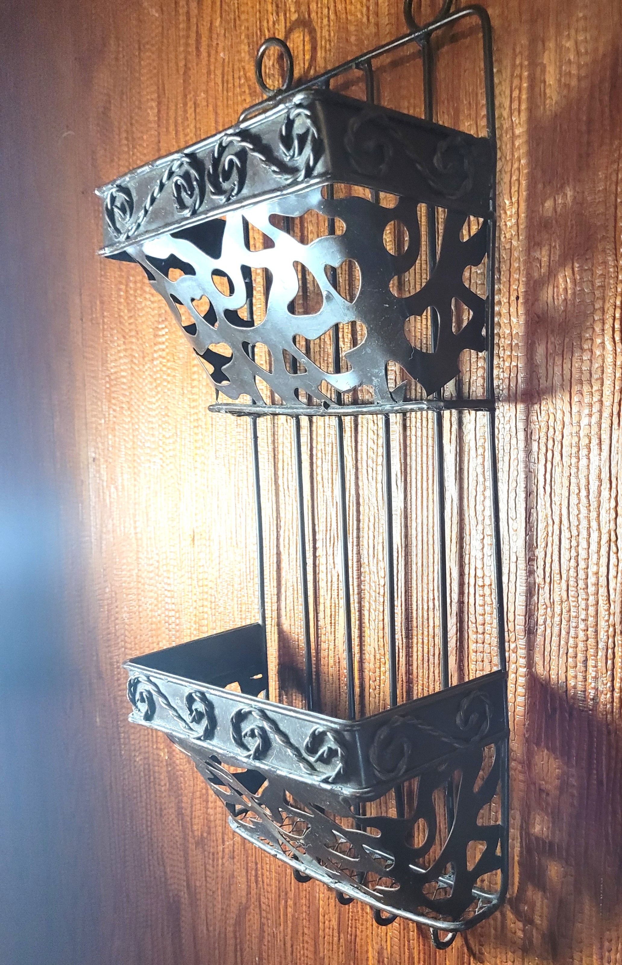 1970s Wrought Iron Mail Organizer 2 Tier Scroll Letter Holder - photo 5