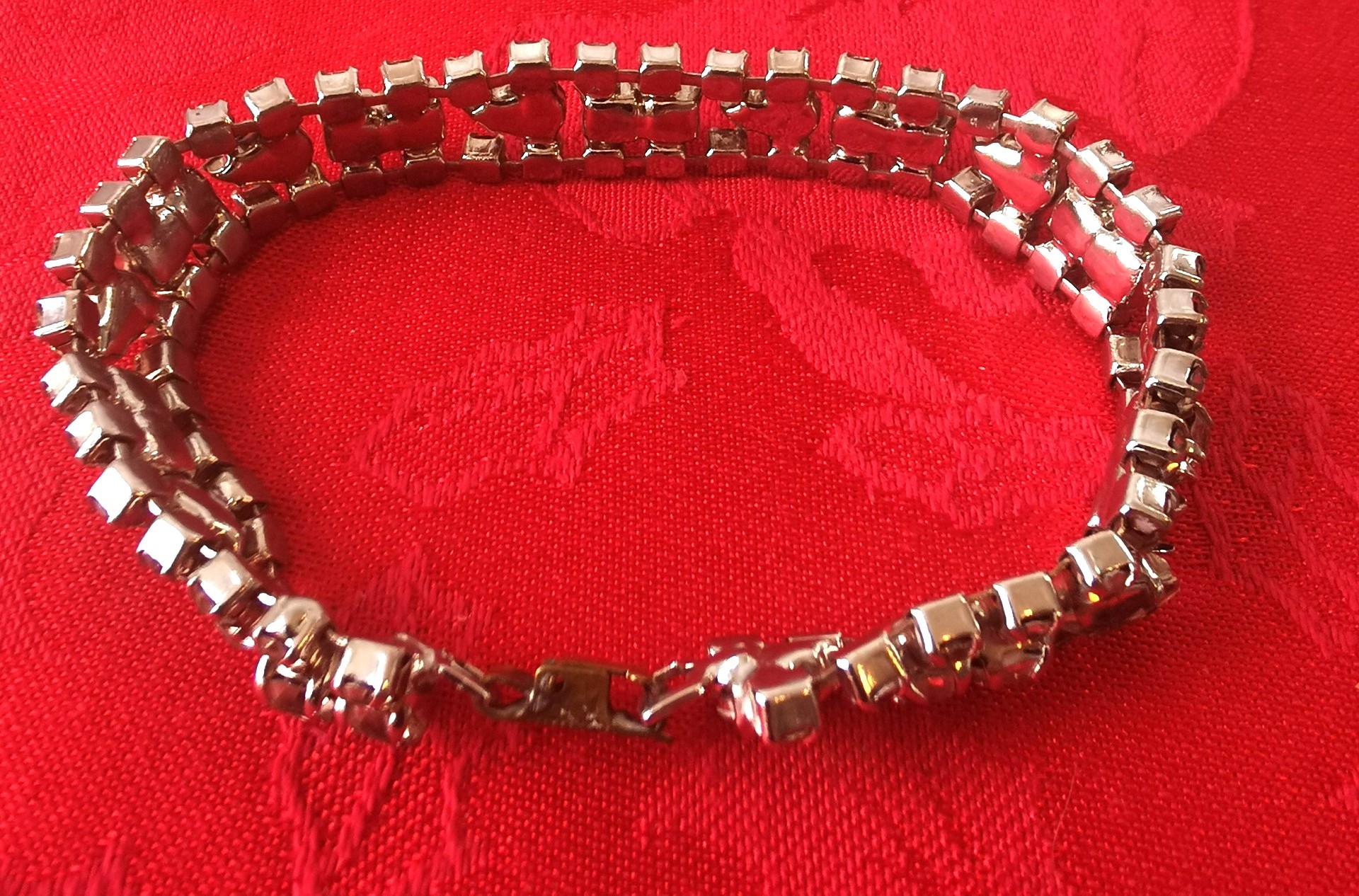 1950s Rhodium Rhinestone Bracelet 7.5" Pear Cut Mid-Century - photo 4