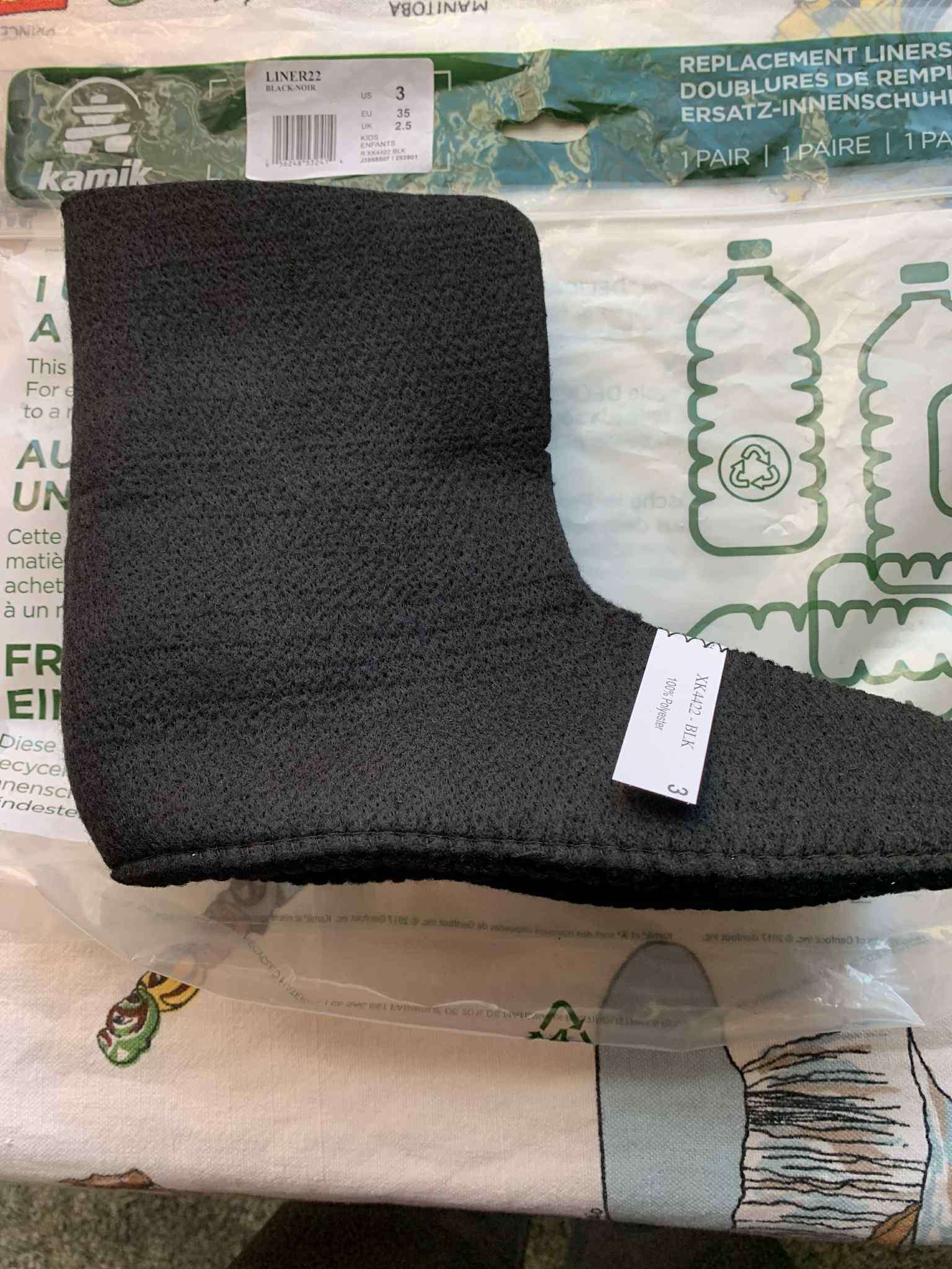 Kamik Liner22 Black Kids Boot Liners - US Size 3