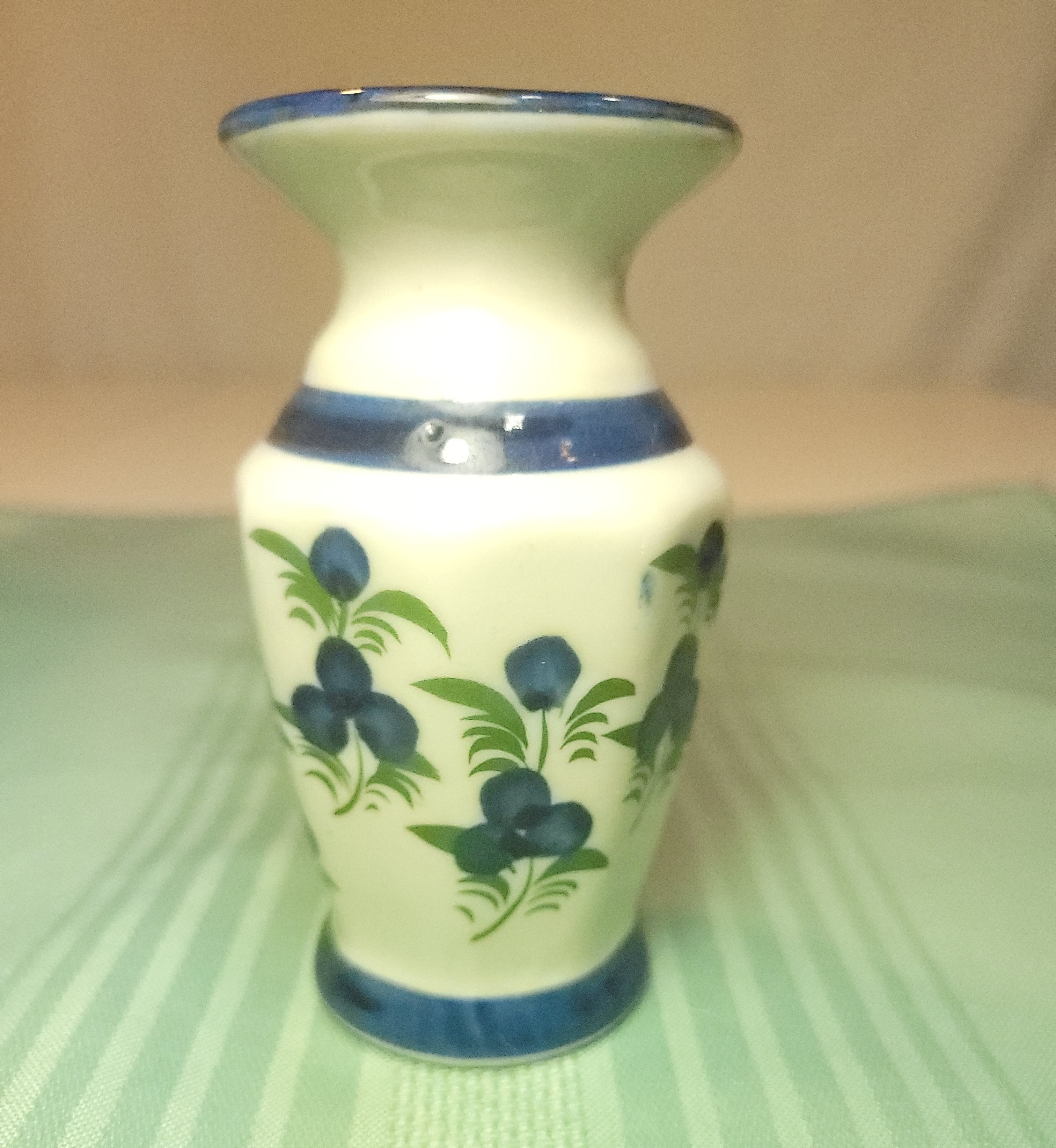 1984 Blueberry Porcelain Bud Vase - 4" Hexagonal - Made in Japan