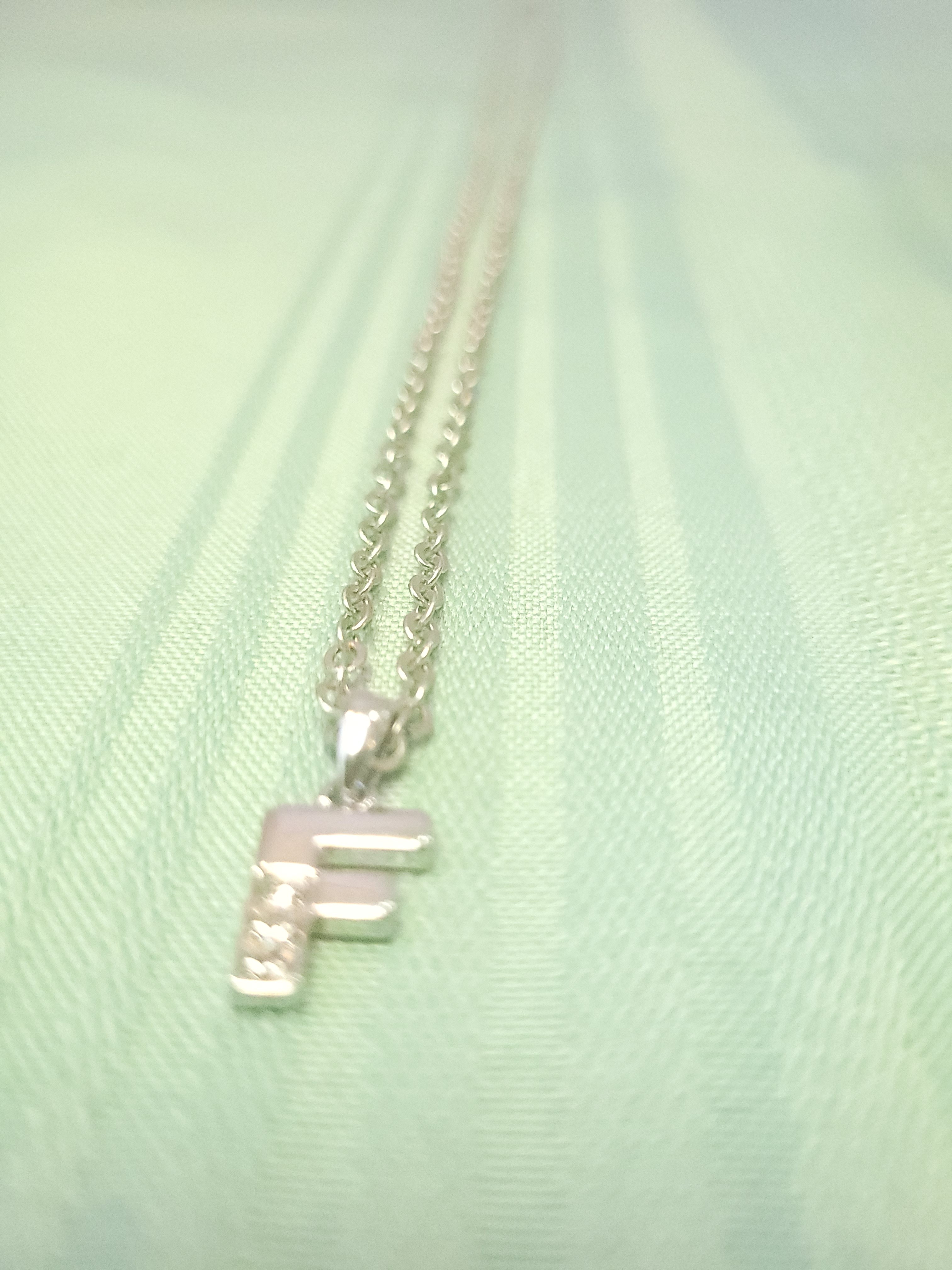 Block Letter F Initial Pendant Pavé Crystal Silver Tone Necklace - photo 4