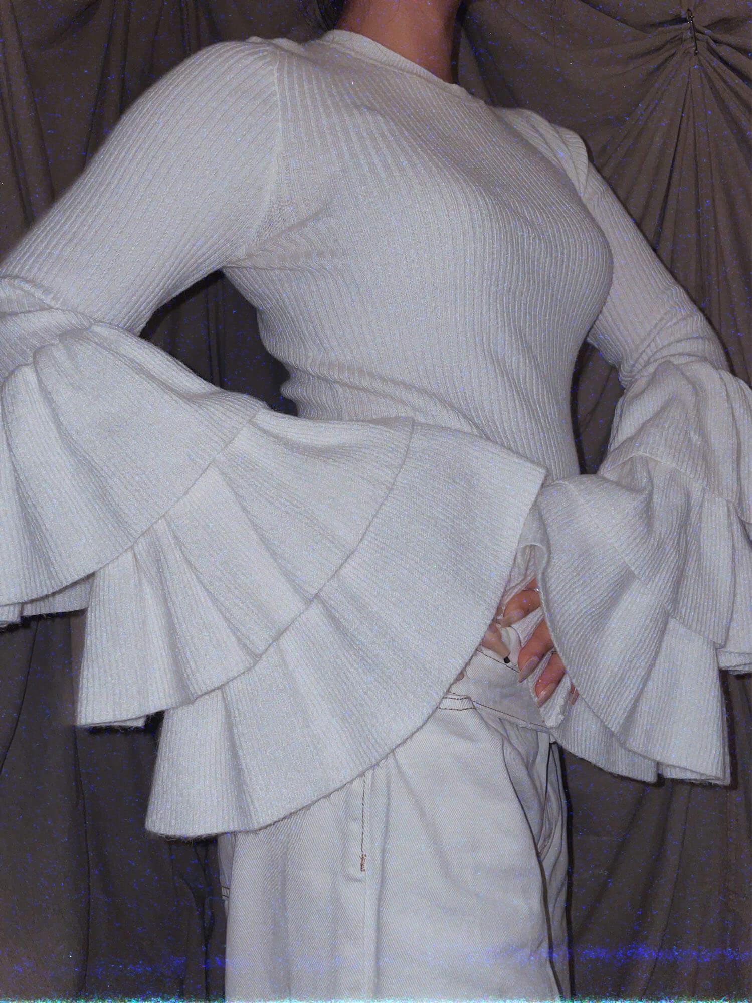 Prince Sweater ★ white knit big ruffle layered sleeves shirt top - photo 2