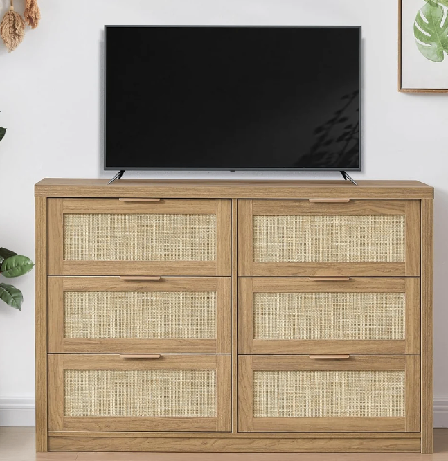 Wood & Rattan 6-Drawer Dresser - (New in box) - photo 2