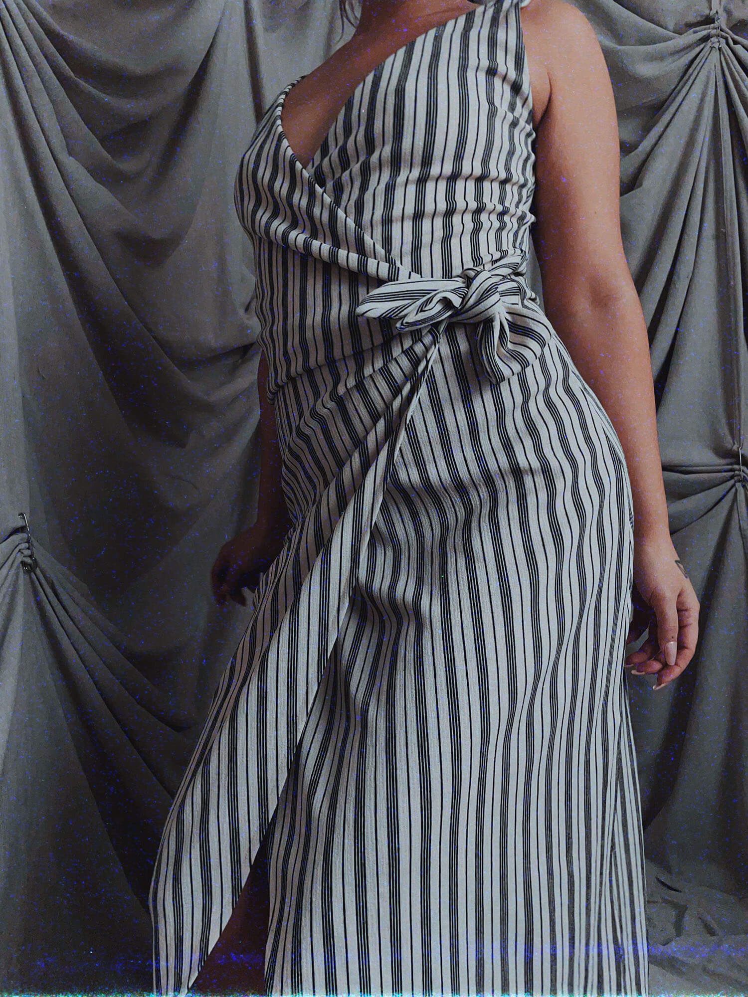 white black stripe wrap midi dress - photo 2