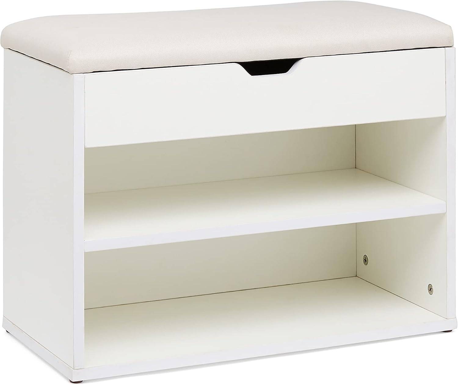 2 Tier Wooden Shoe Rack, Beige Fabric Cushion - photo 3