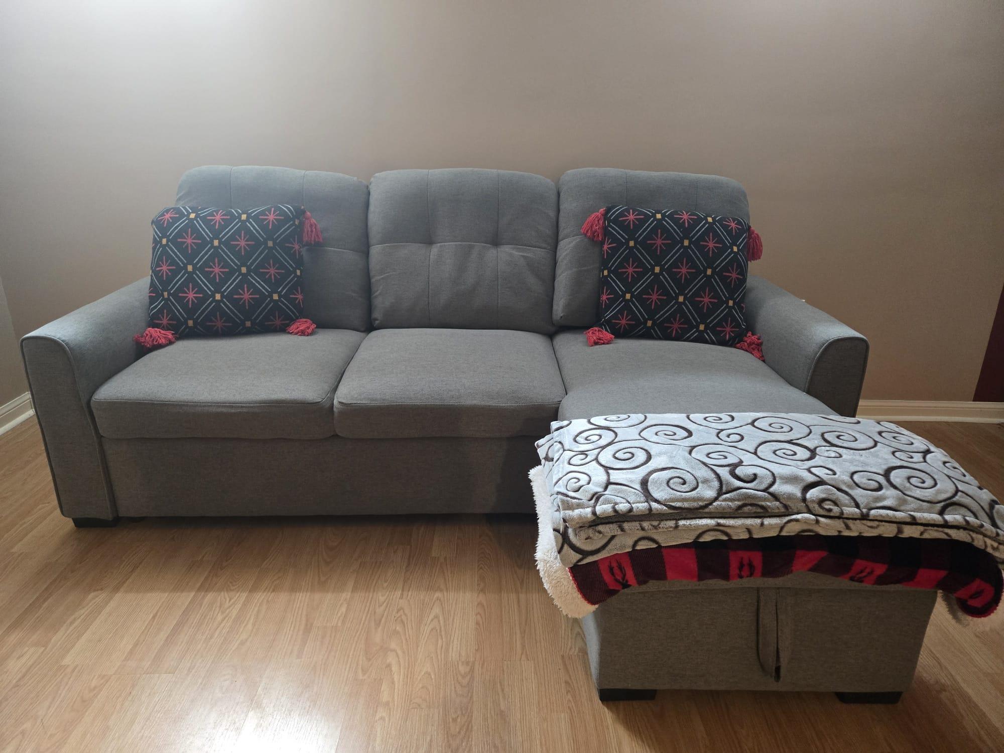 Grey Sectional Sofa with Pull-Out Bed