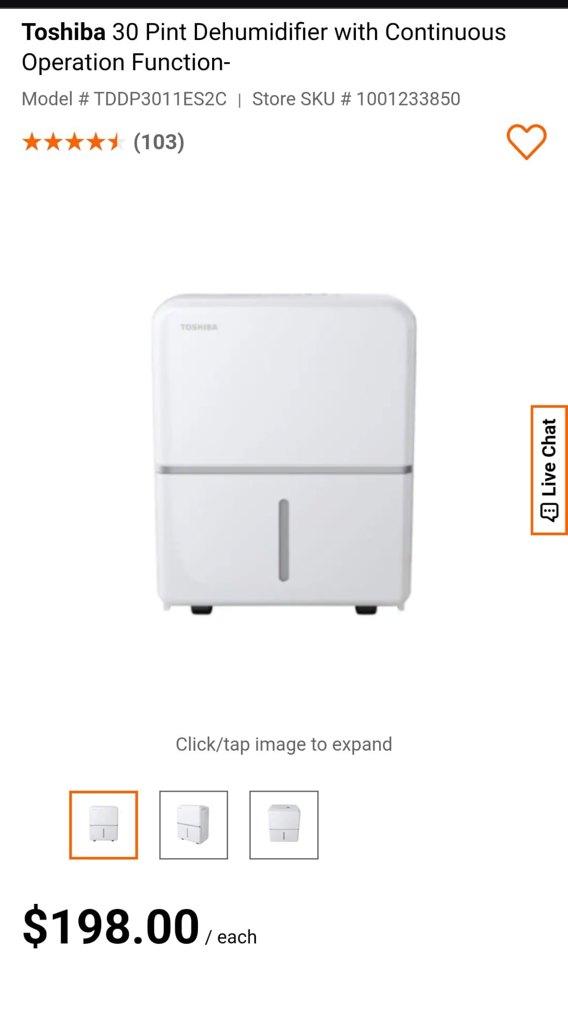 Toshiba 30-Pint Dehumidifier - Excellent Condition