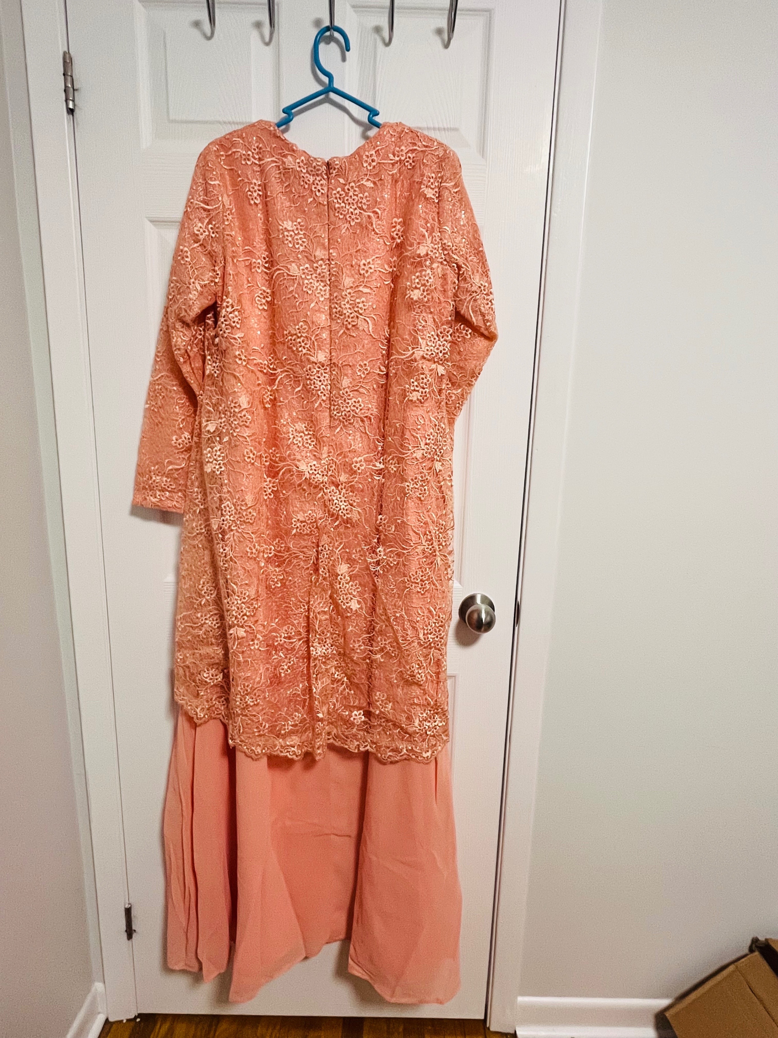 Elegant Peach Lace Maxi Dress - Full Length Evening Gown - photo 5