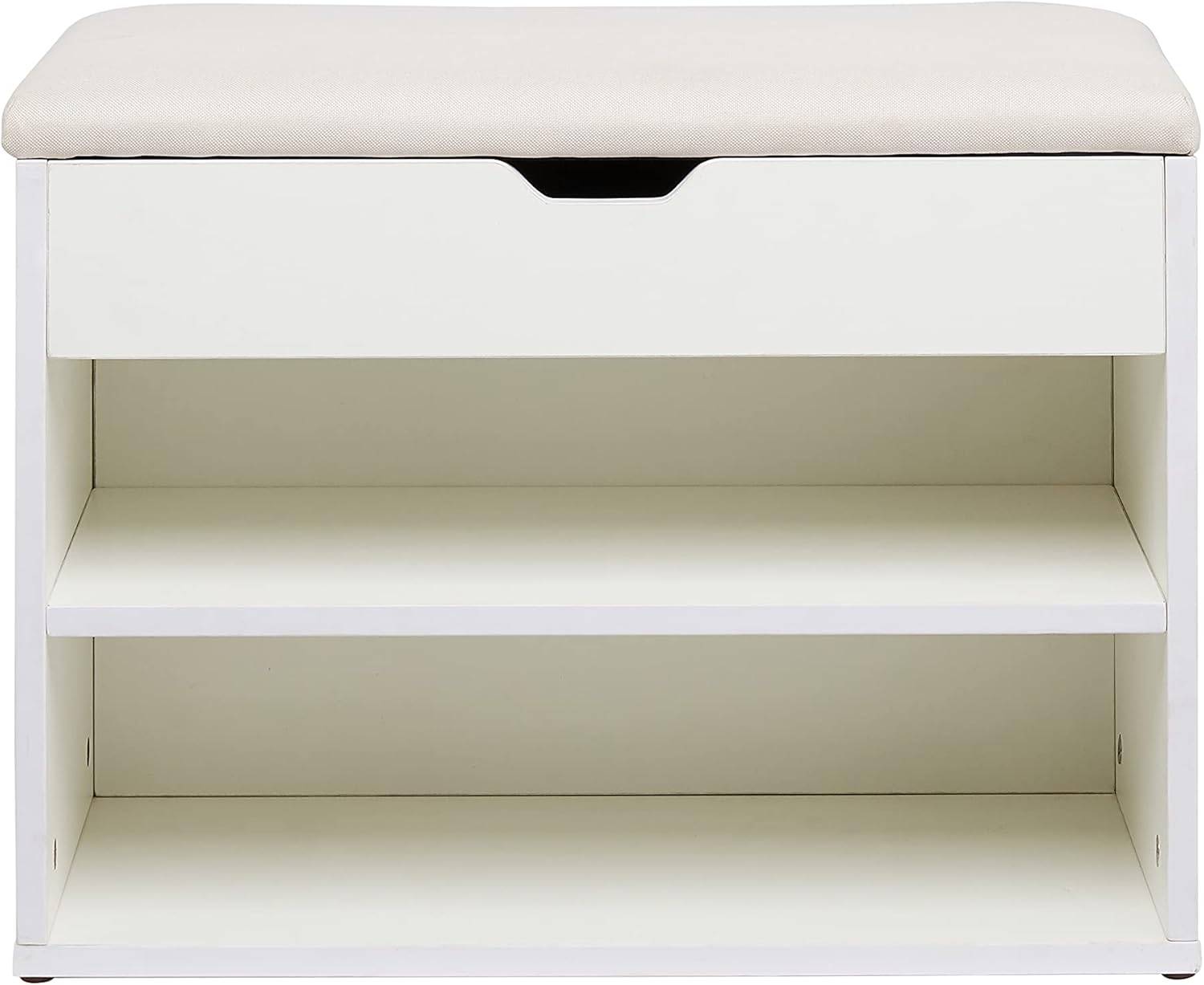 2 Tier Wooden Shoe Rack, Beige Fabric Cushion - photo 5