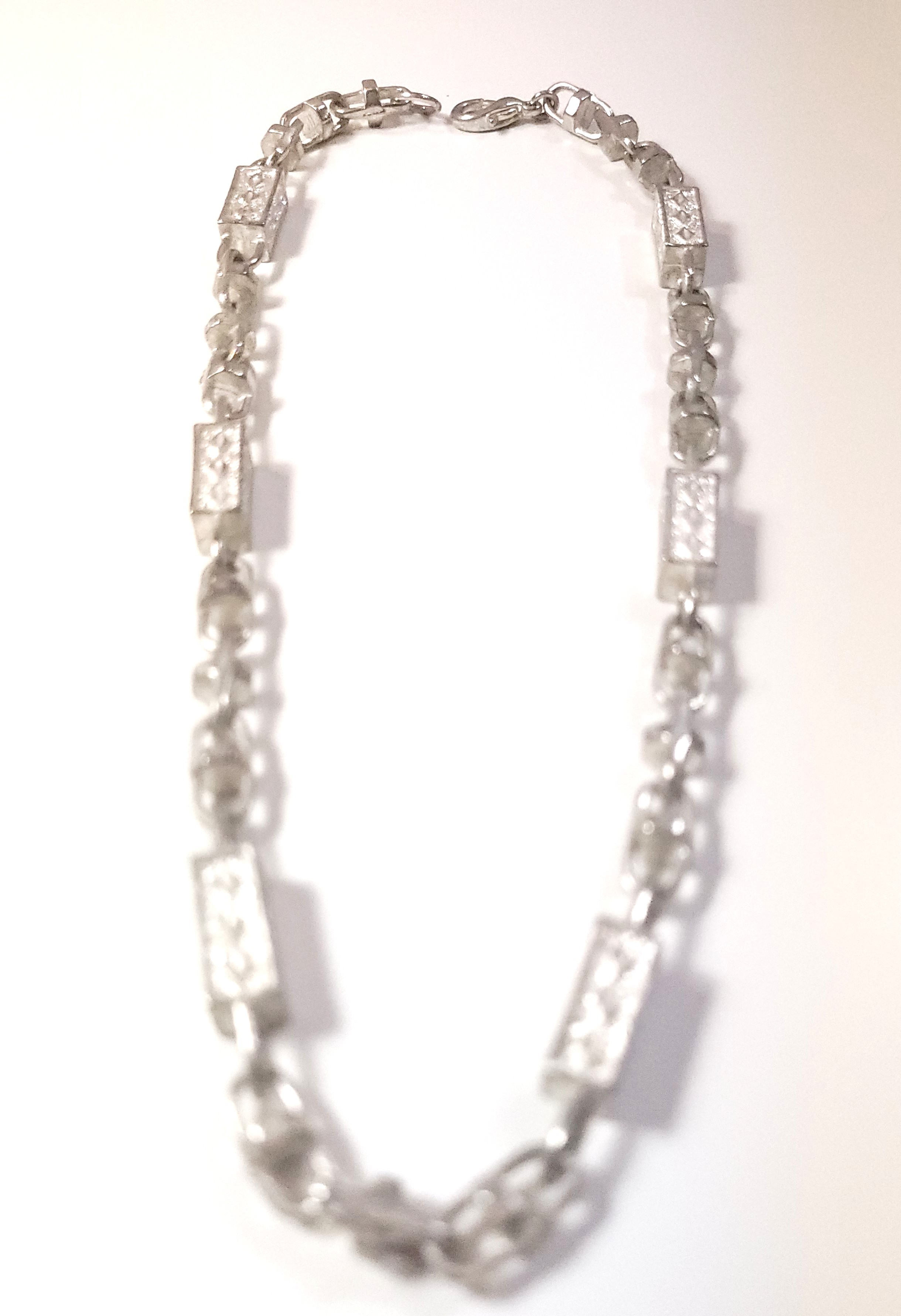 1970s Etched Bar Link Choker Necklace Silver Tone Modernist 15" - photo 5