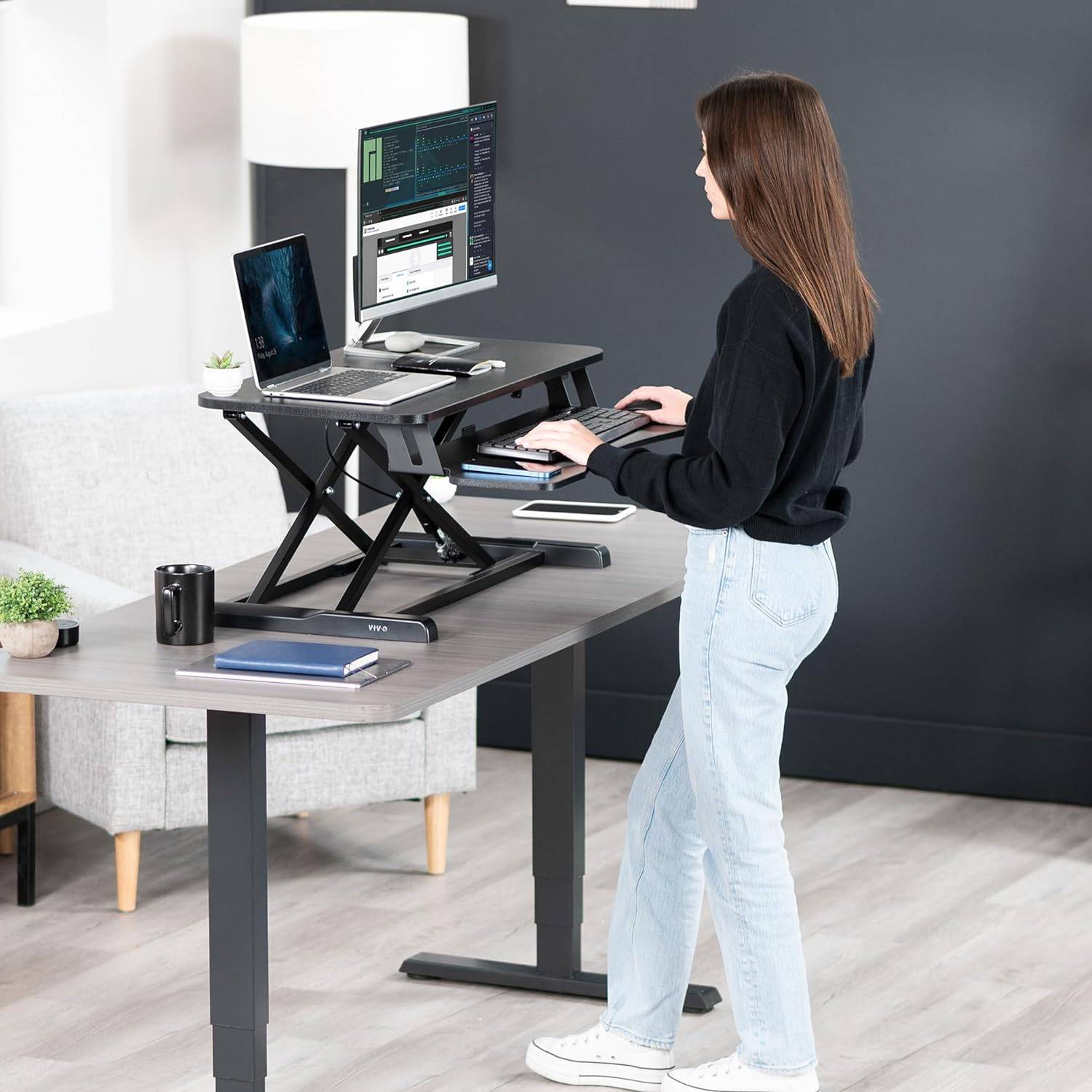 New VIVO Black Height Adjustable Standing Desk Riser
