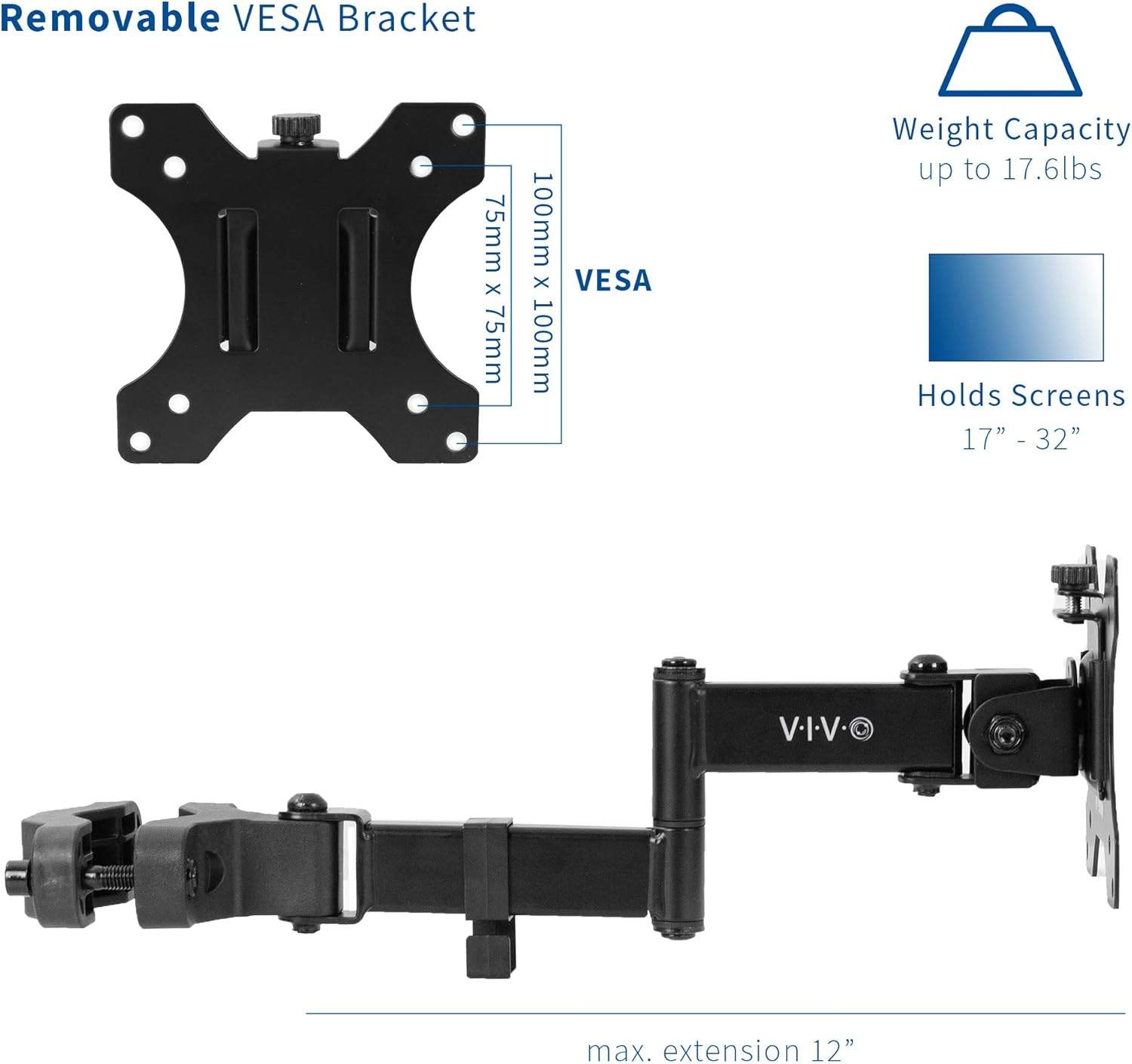 New VIVO Full Motion Pole Mount Monitor Arm with Removable Plate - photo 4