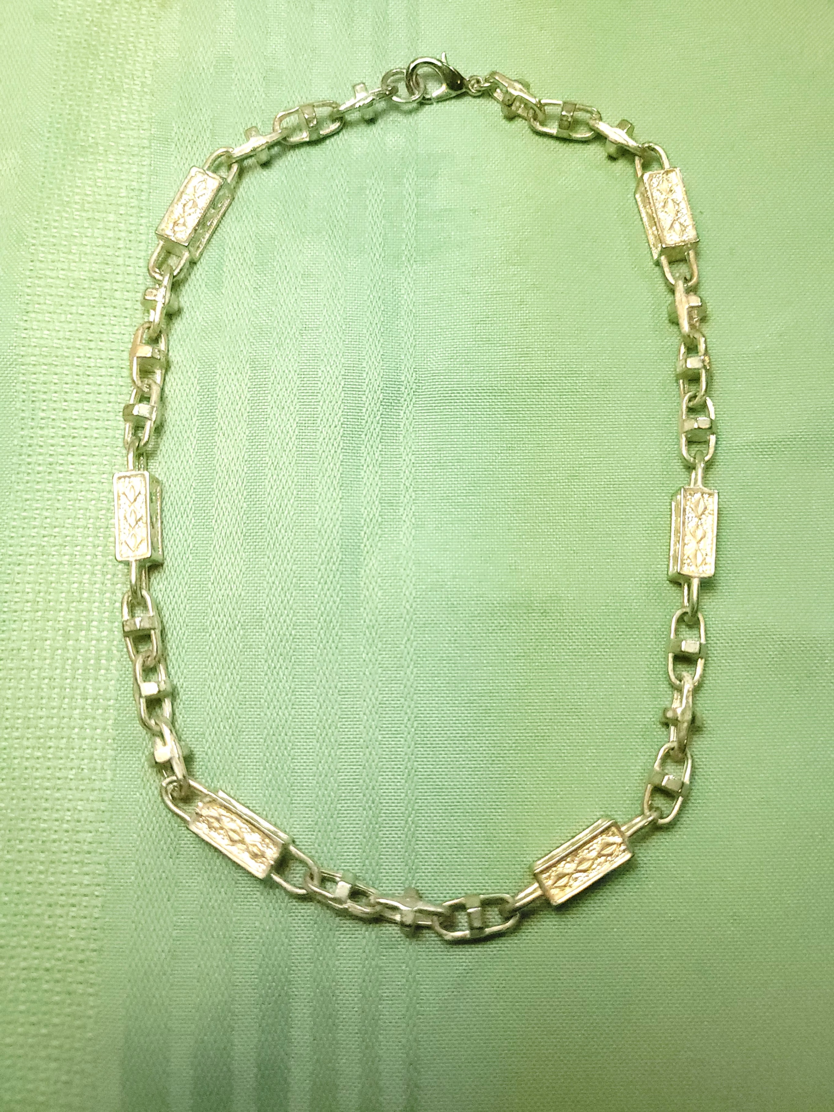 1970s Etched Bar Link Choker Necklace Silver Tone Modernist 15" - photo 2