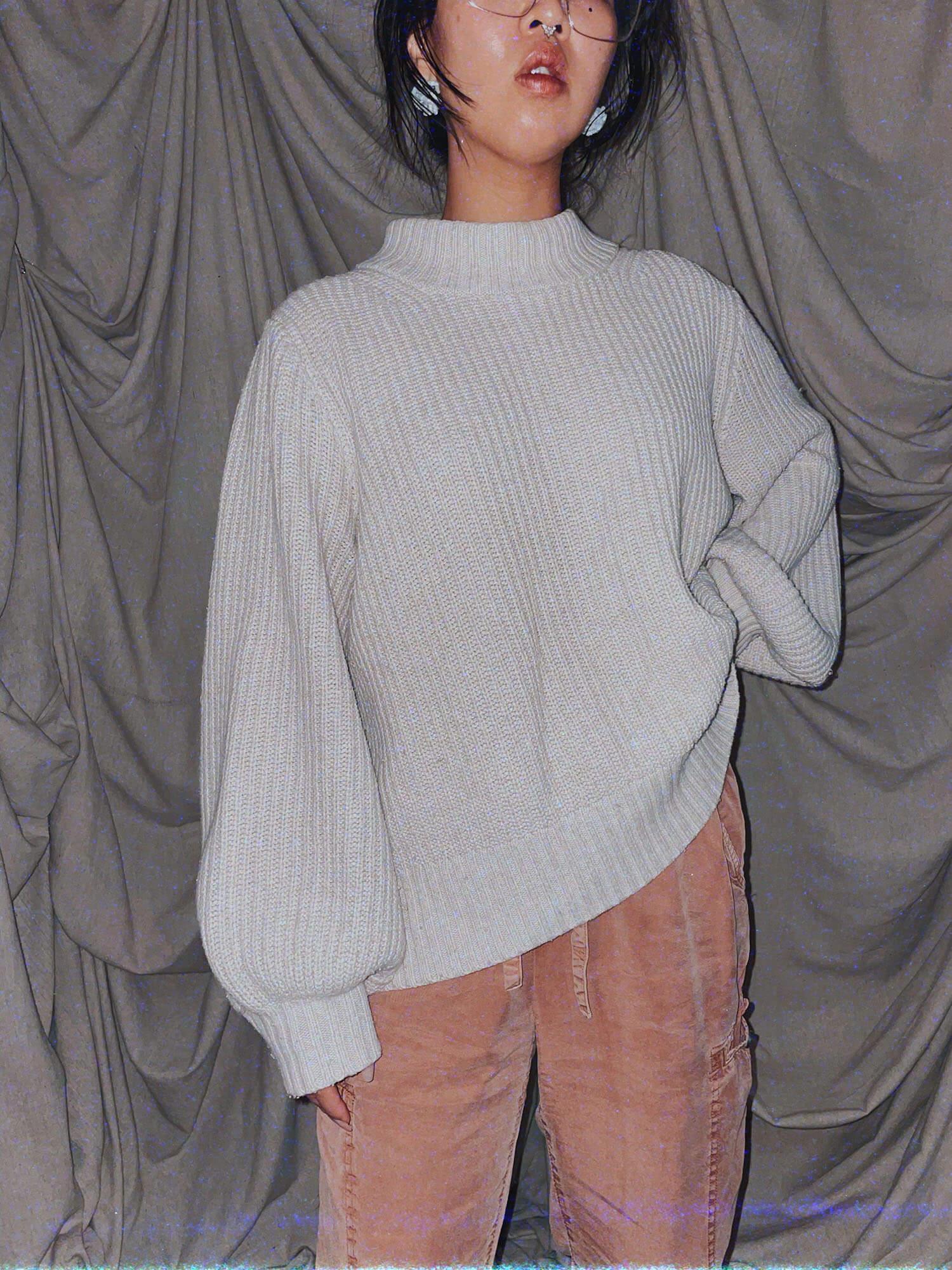 tan knit boxy oversized sleeve sweater womens shirt top - photo 3