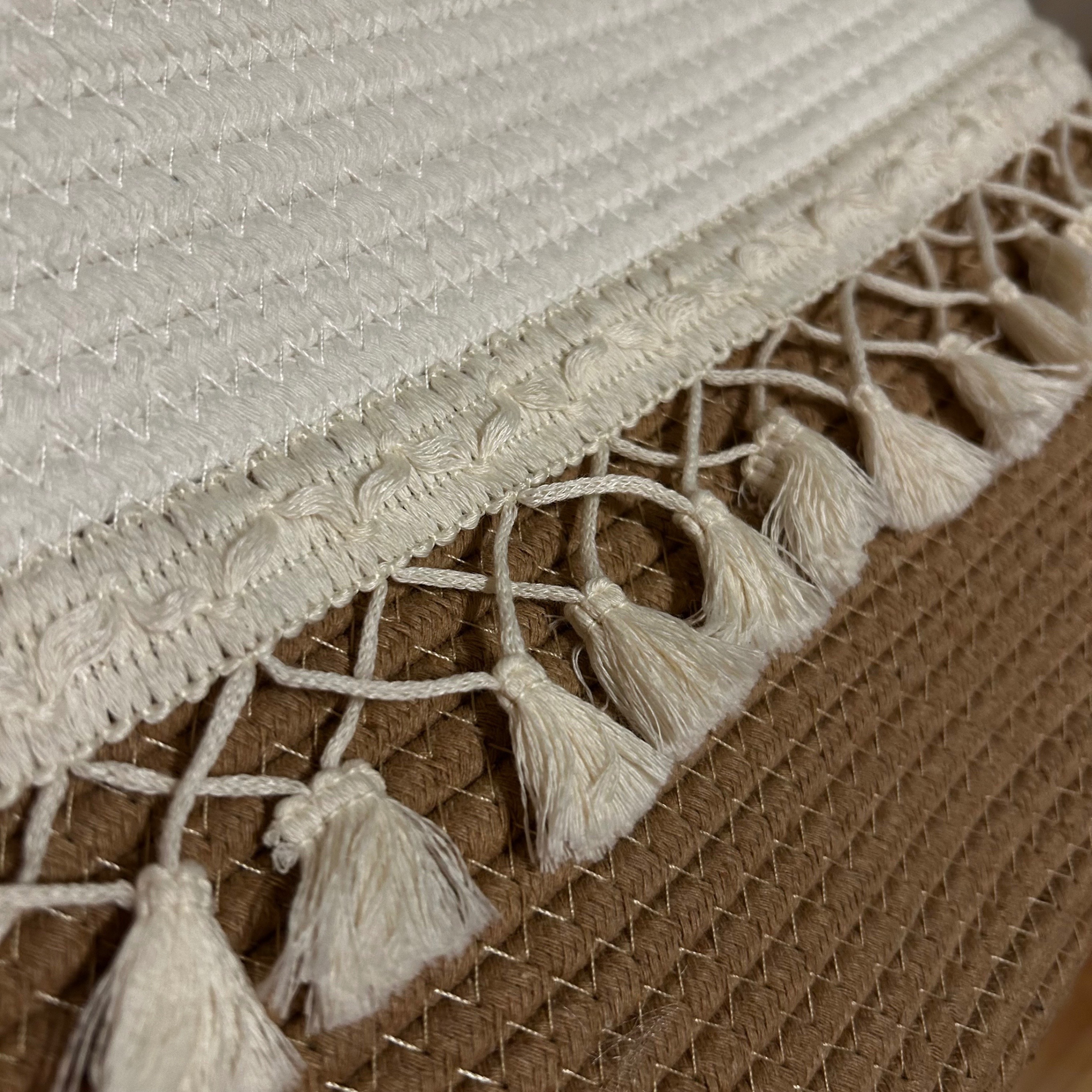 Woven Rope Storage Basket with Tassels - Tan/White - photo 4