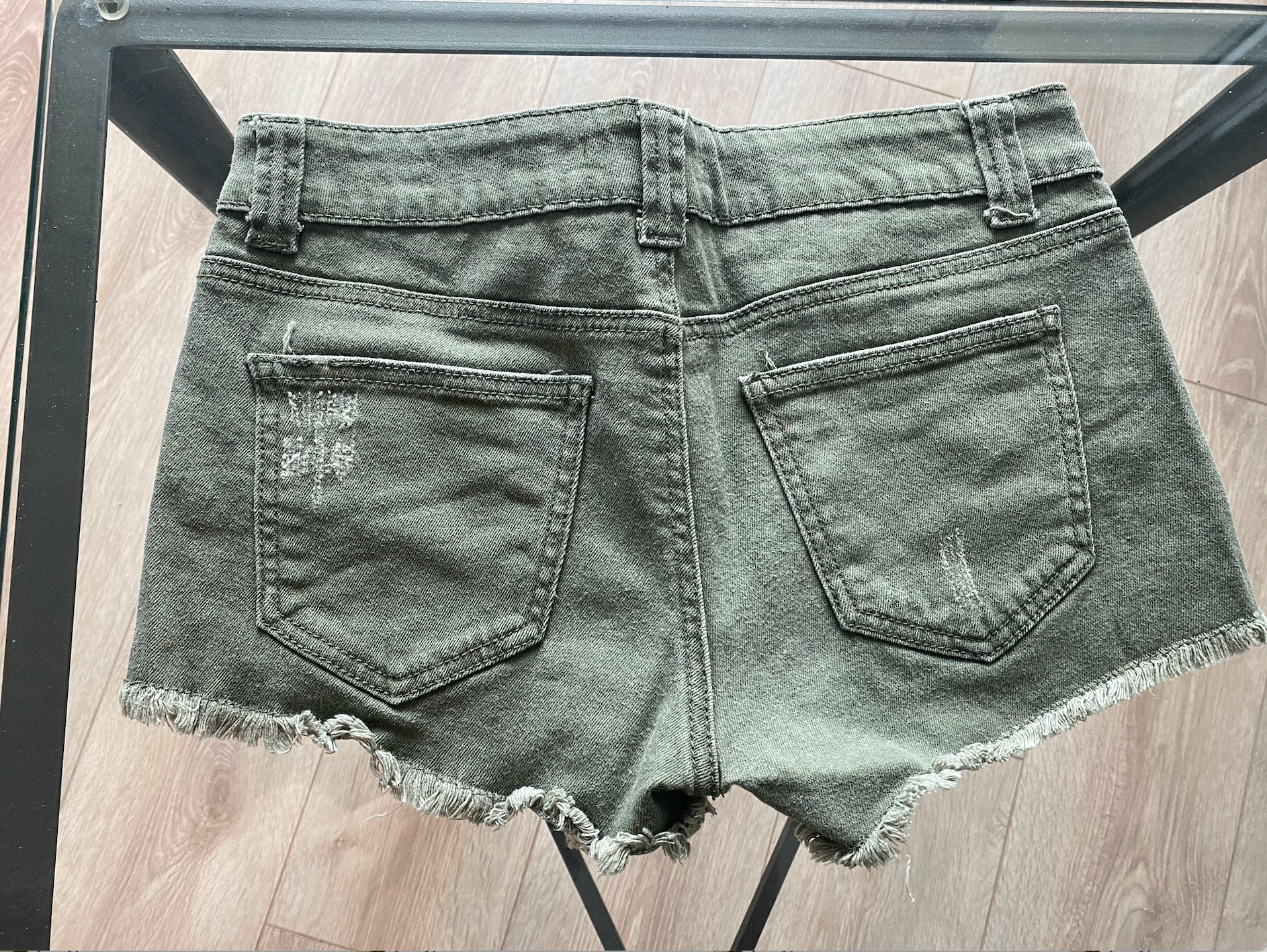Women's Distressed Green Denim Shorts - photo 4