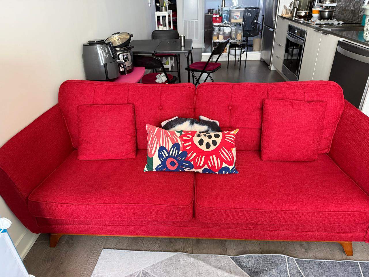 Red Sofa Couch with 3 free pillows