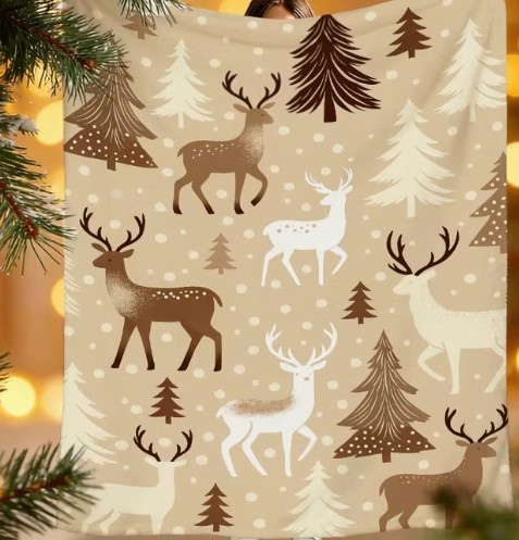 Reindeer & Christmas Tree Fleece Blanket