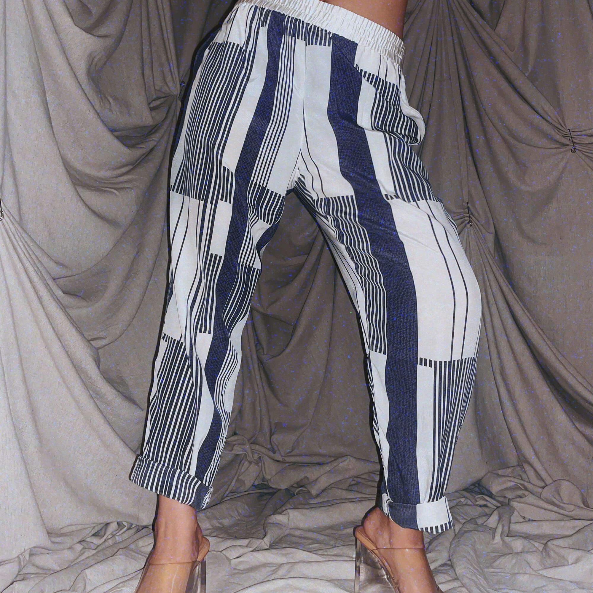 white blue plaid silk joggers ★ light summer pants