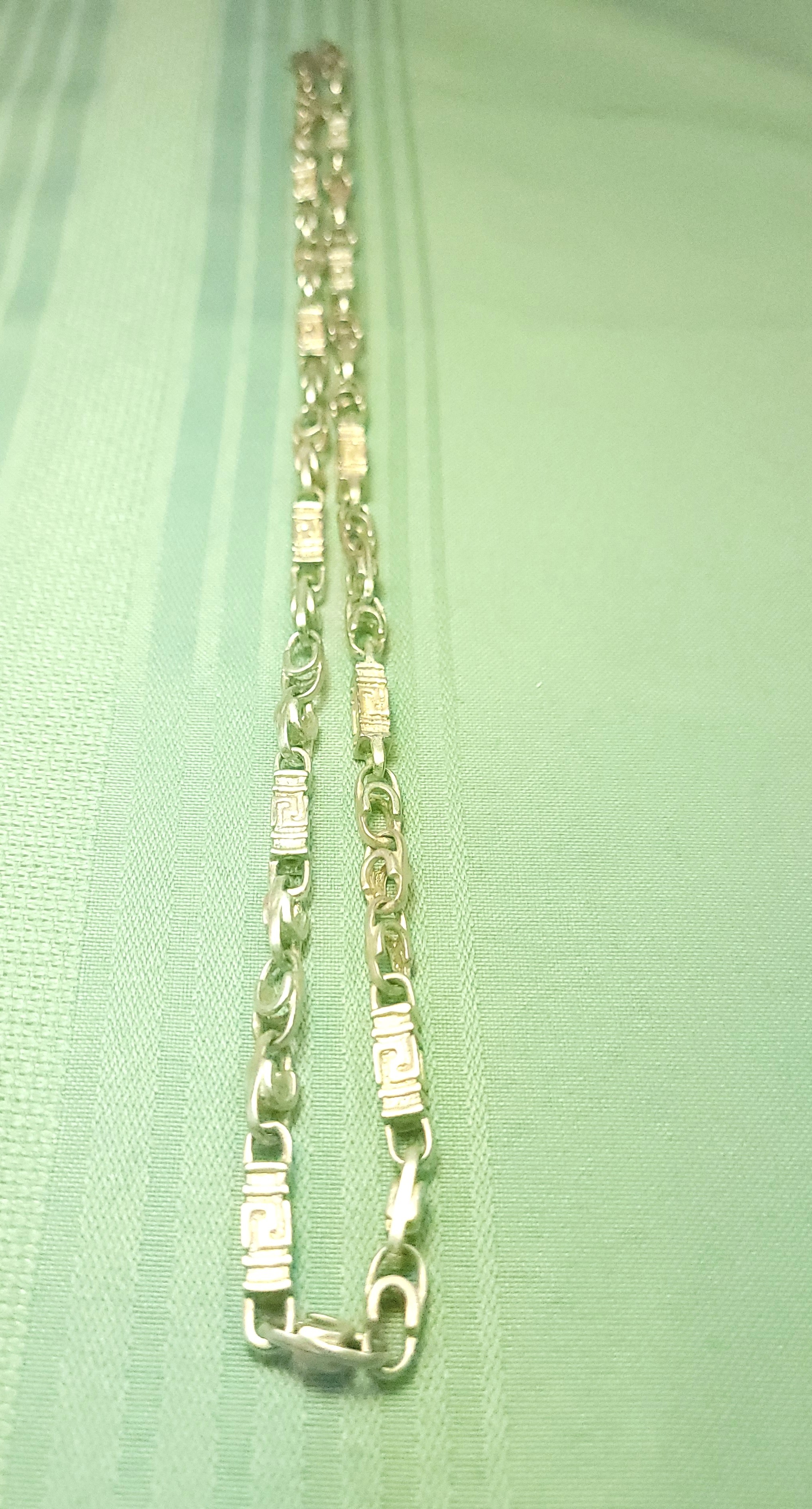 90s Silver Tone Greek Key Meander Choker Necklace 15.5" Retro - photo 4