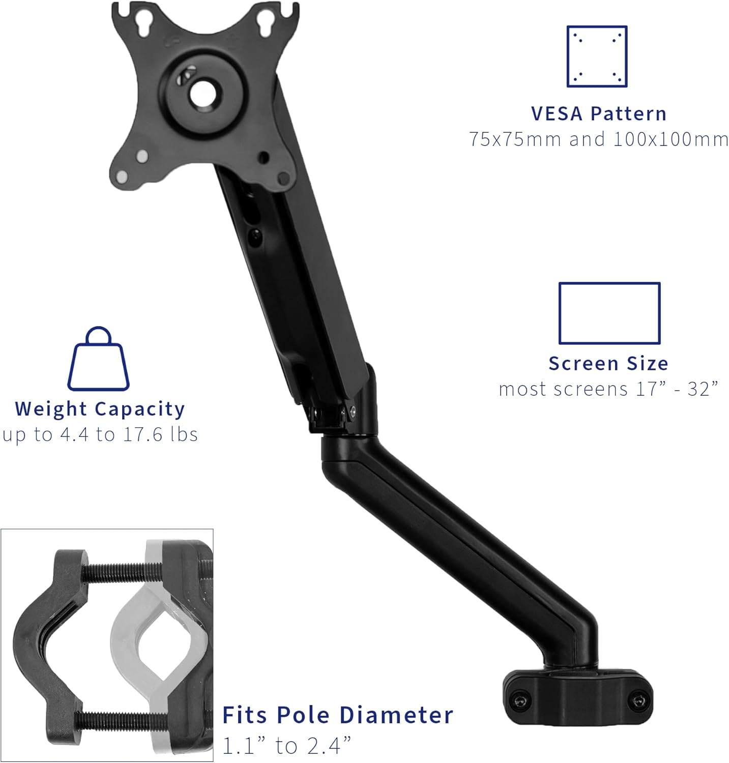 New VIVO Black Pole Mount Monitor Arm - 17" to 32" - photo 5